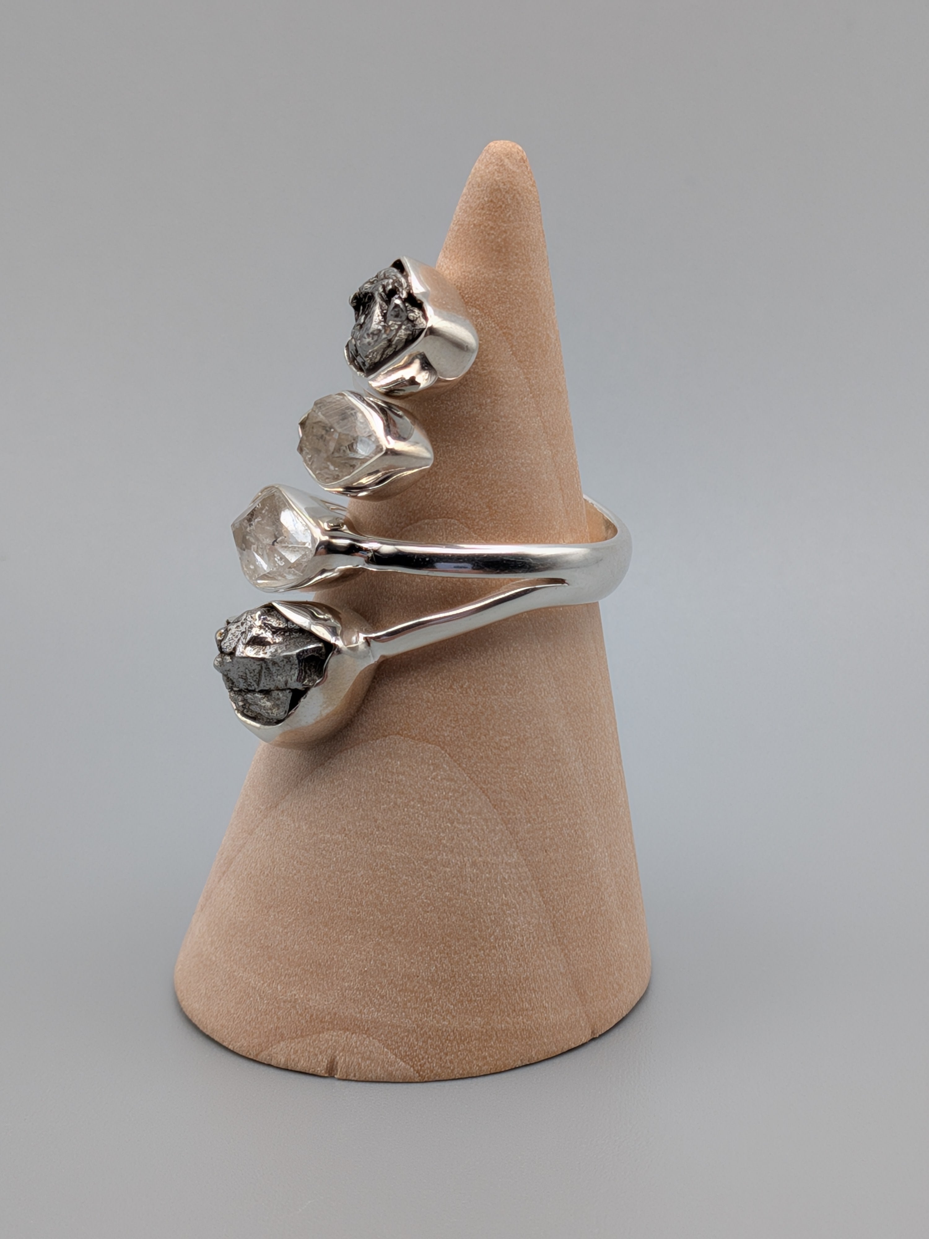 •METEORITE + HERKIMER• adjustable silver ring (various options)