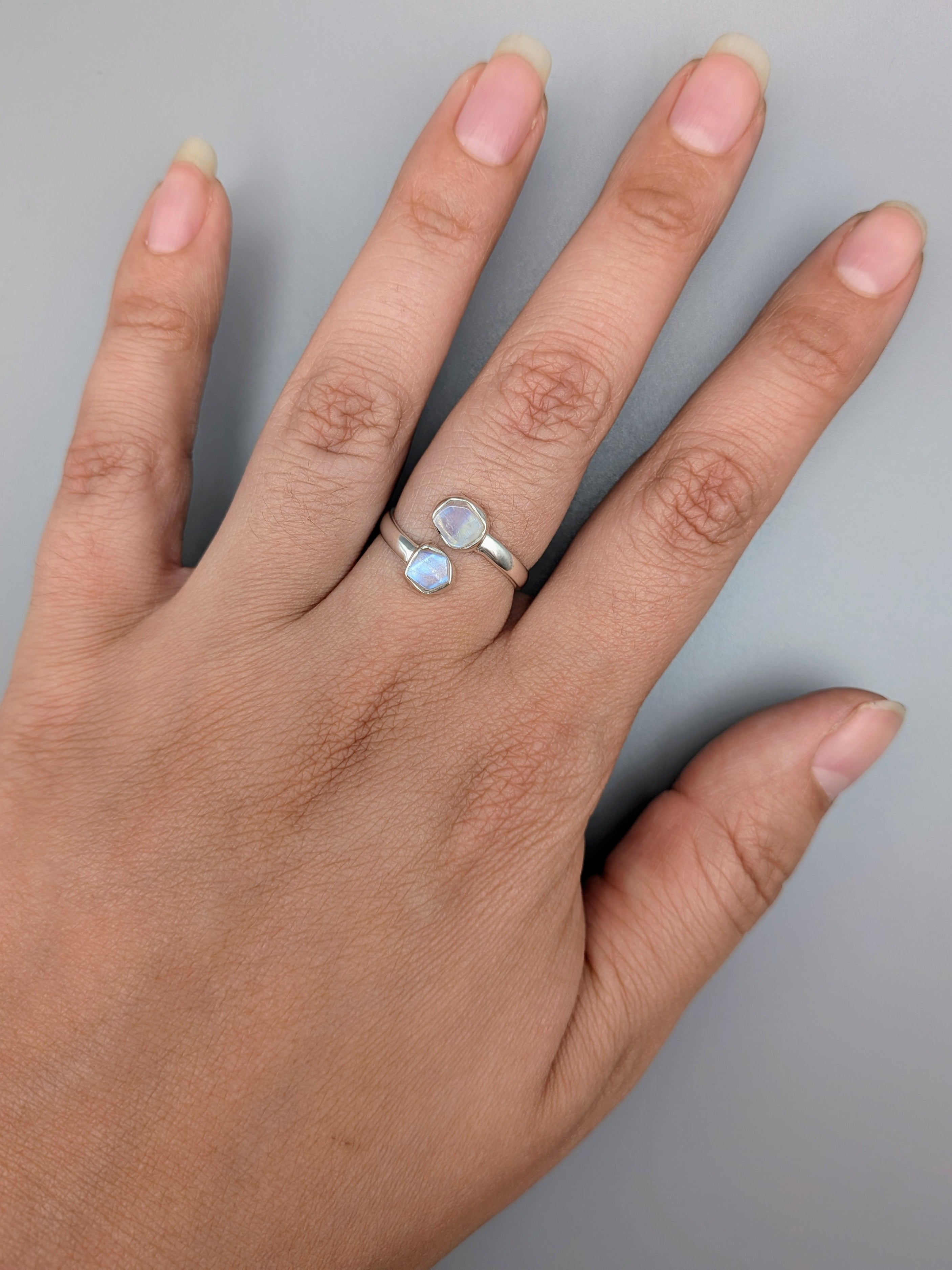 •RAINBOW MOONSTONE - LIL' FREEFORMS• adjustable silver ring