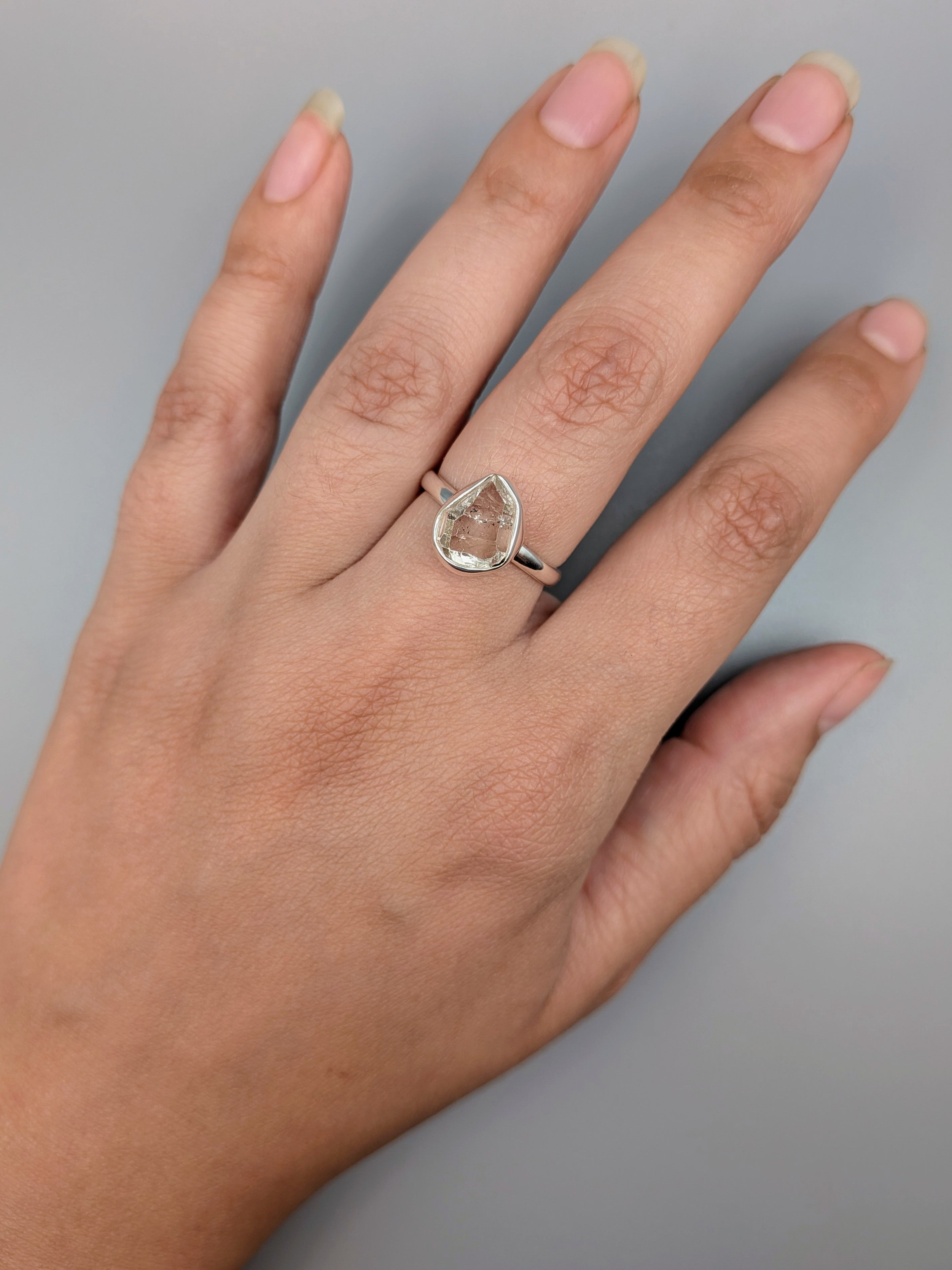 •HERKIMER DIAMOND - STACKABLE• simple bezel silver ring (size 8)