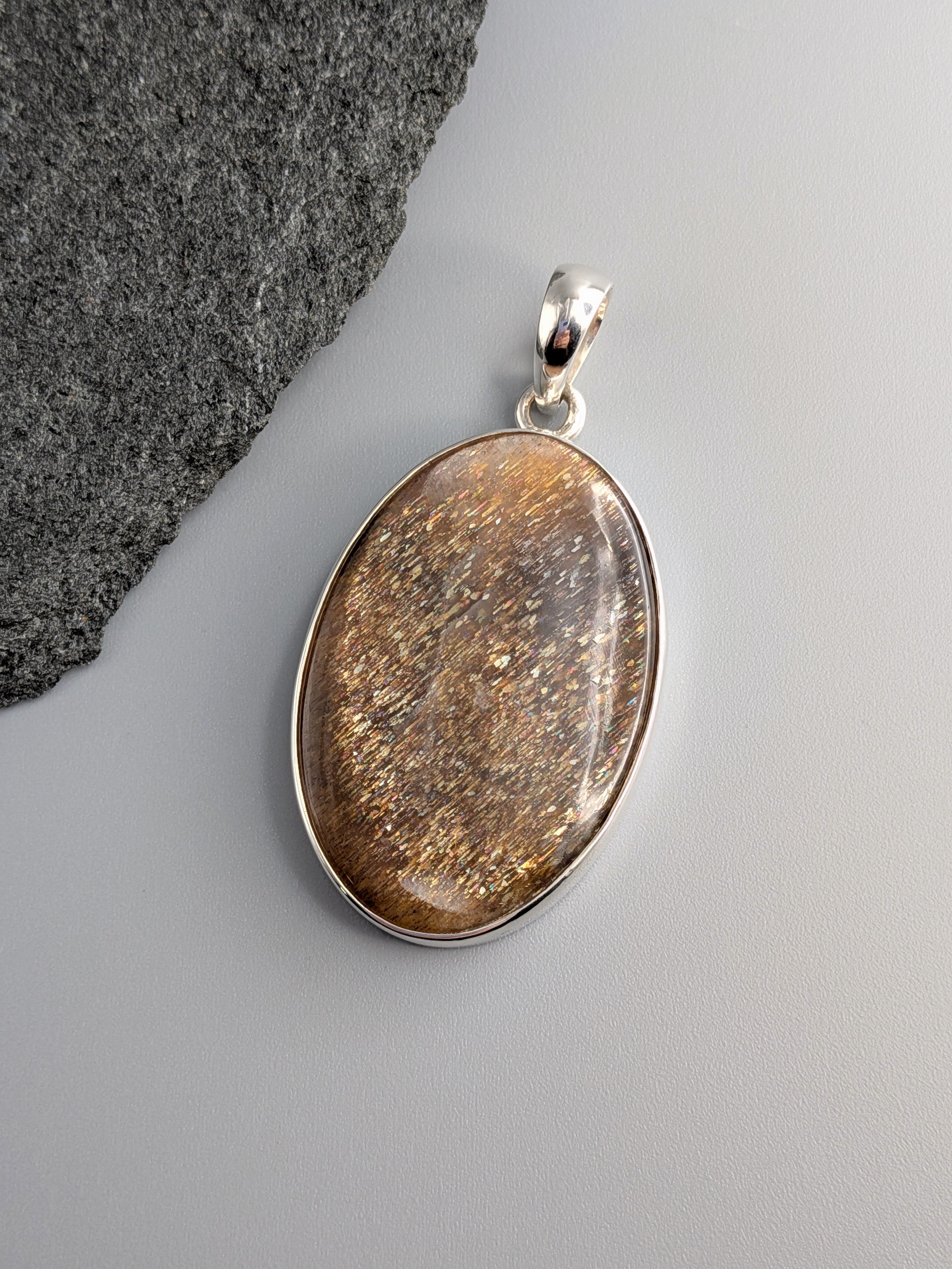 •SUN/MOONSTONE - OVAL 5• sterling silver pendant