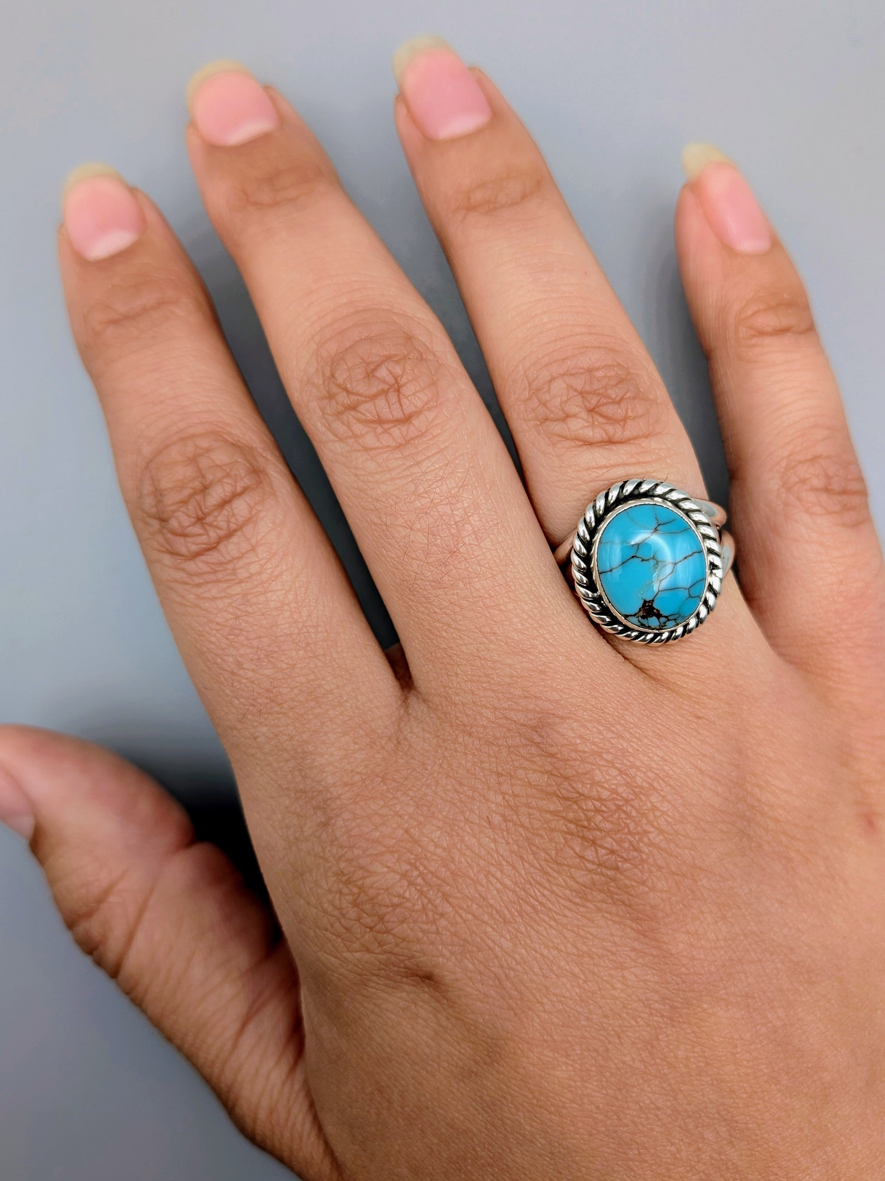 •EGYPTIAN TURQUOISE - KÉ• Navajo silver ring (size 7.75)
