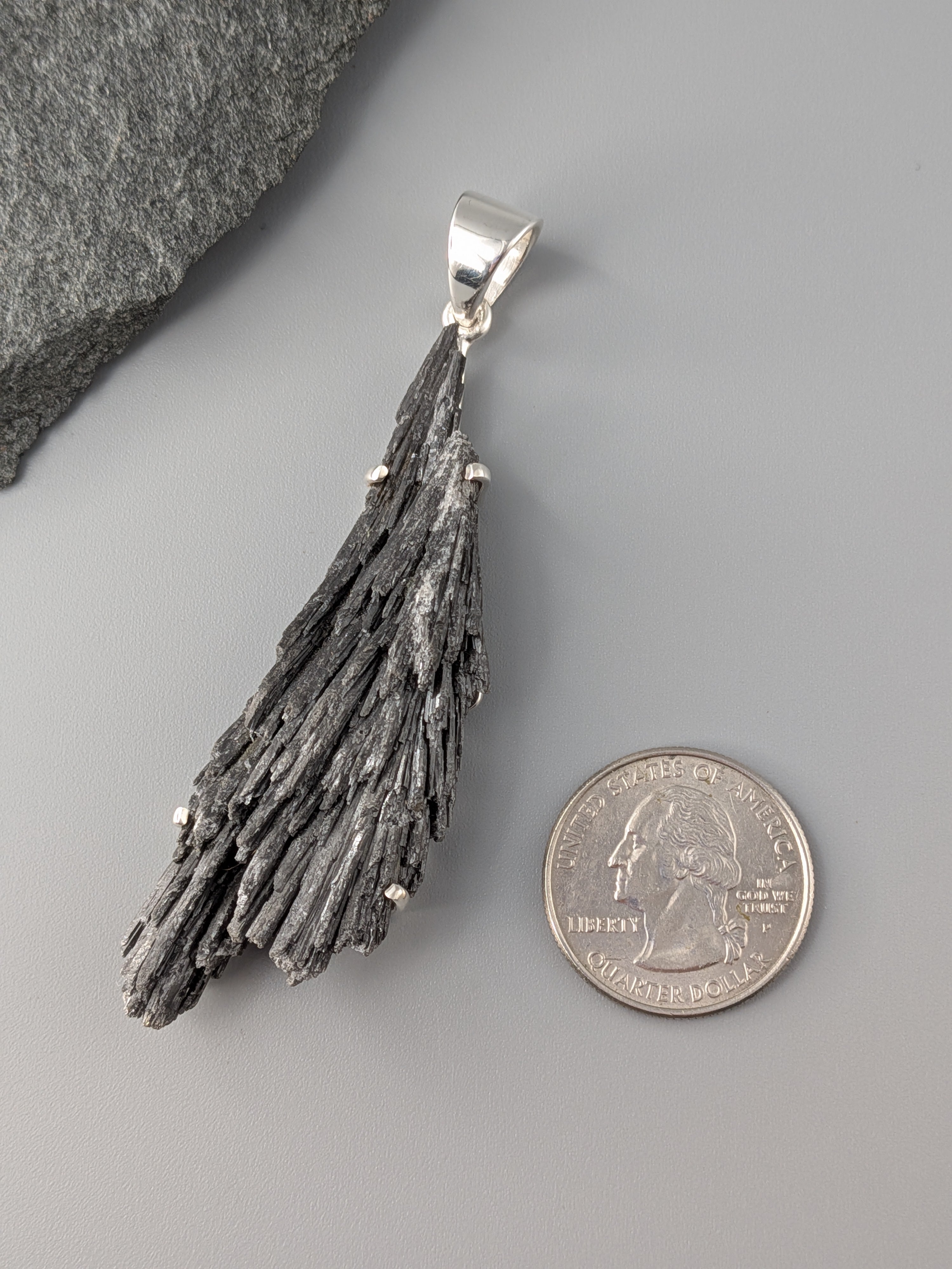 •BLACK KYANITE FAN - 1• sterling silver pendant