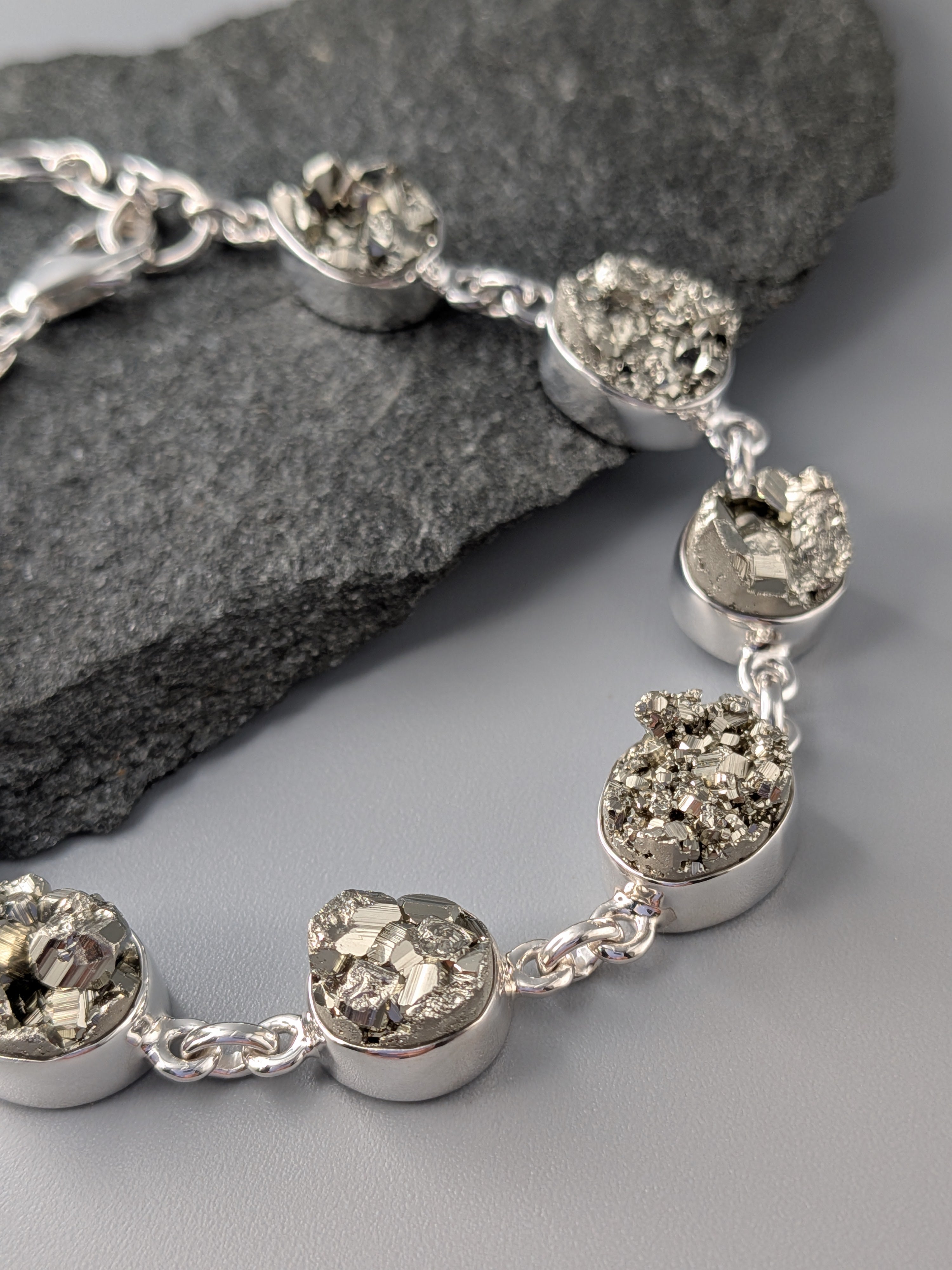 •PYRITE - GEO MIX• linked silver bracelet (7.25" - 9")