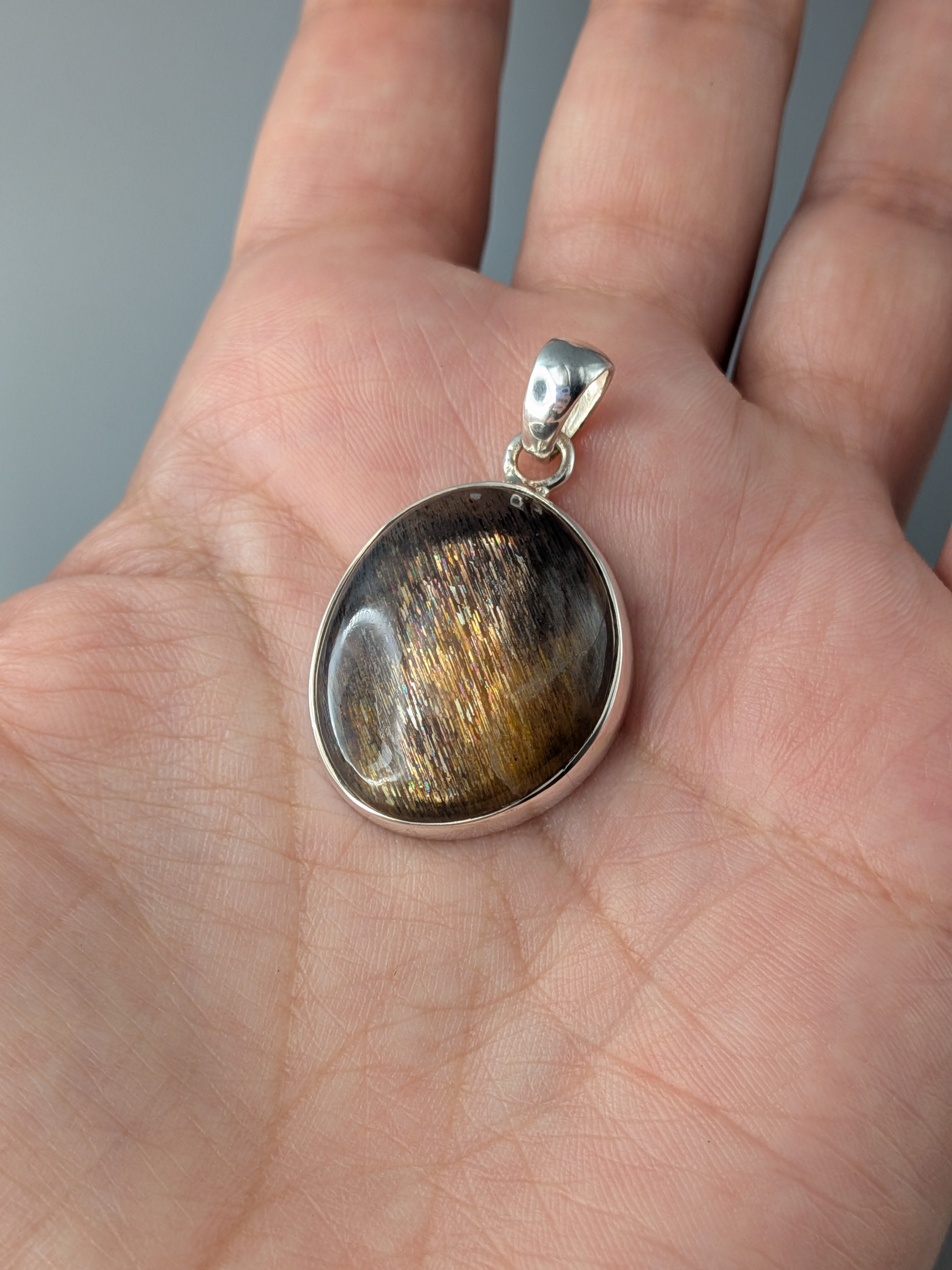•SUN/MOONSTONE - FREEFORM• sterling silver pendant
