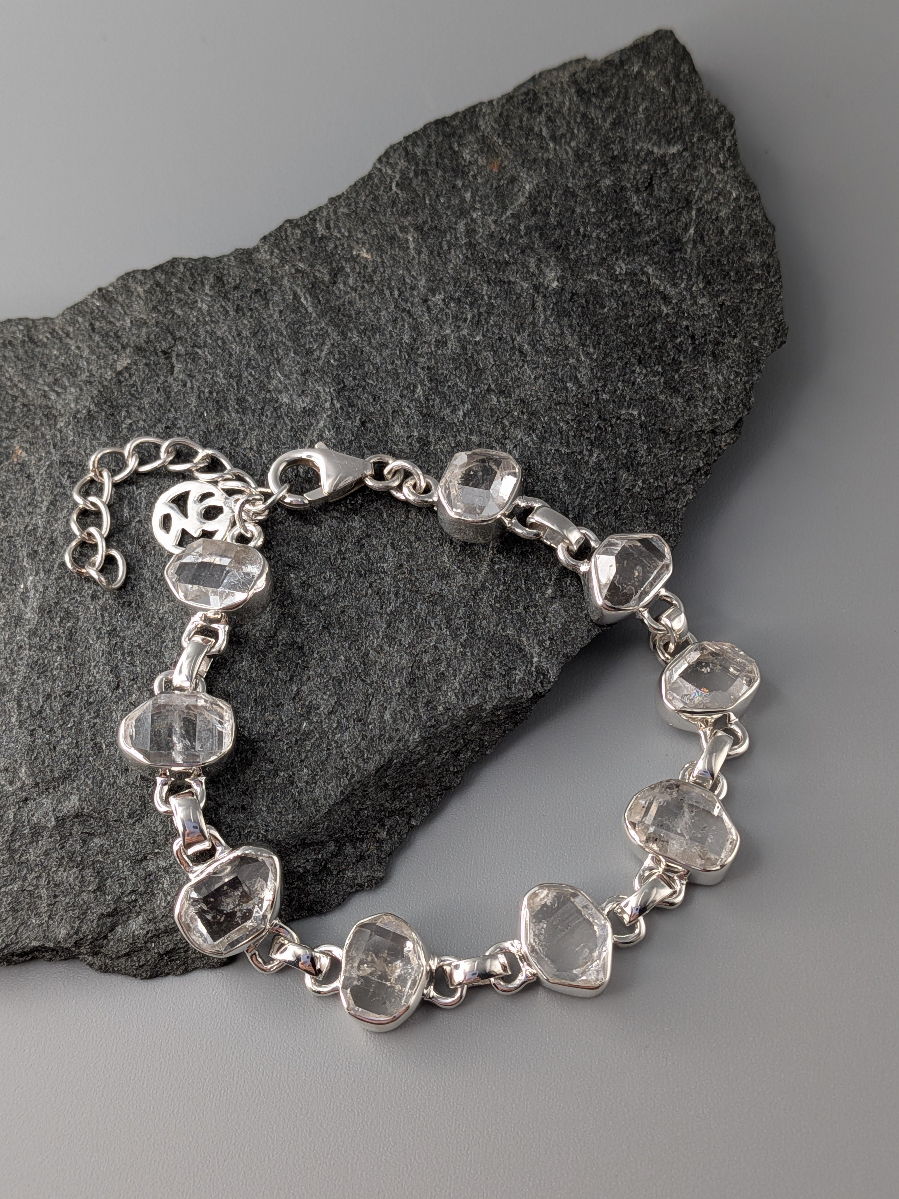 •HERKIMER DIAMOND• linked silver bracelet (6.25" - 7.5")