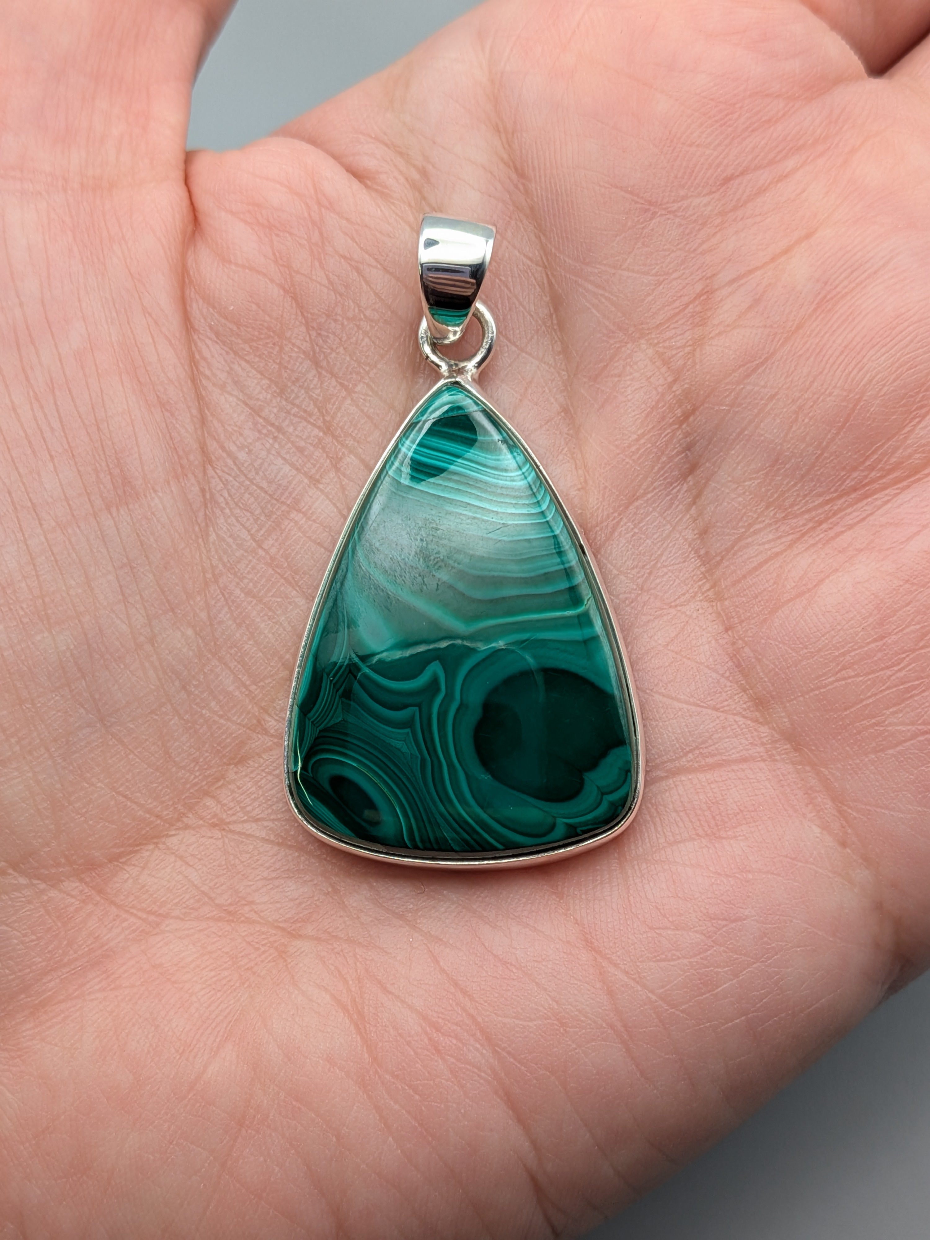 •MALACHITE - SOFT TRIANGLE• sterling silver pendant