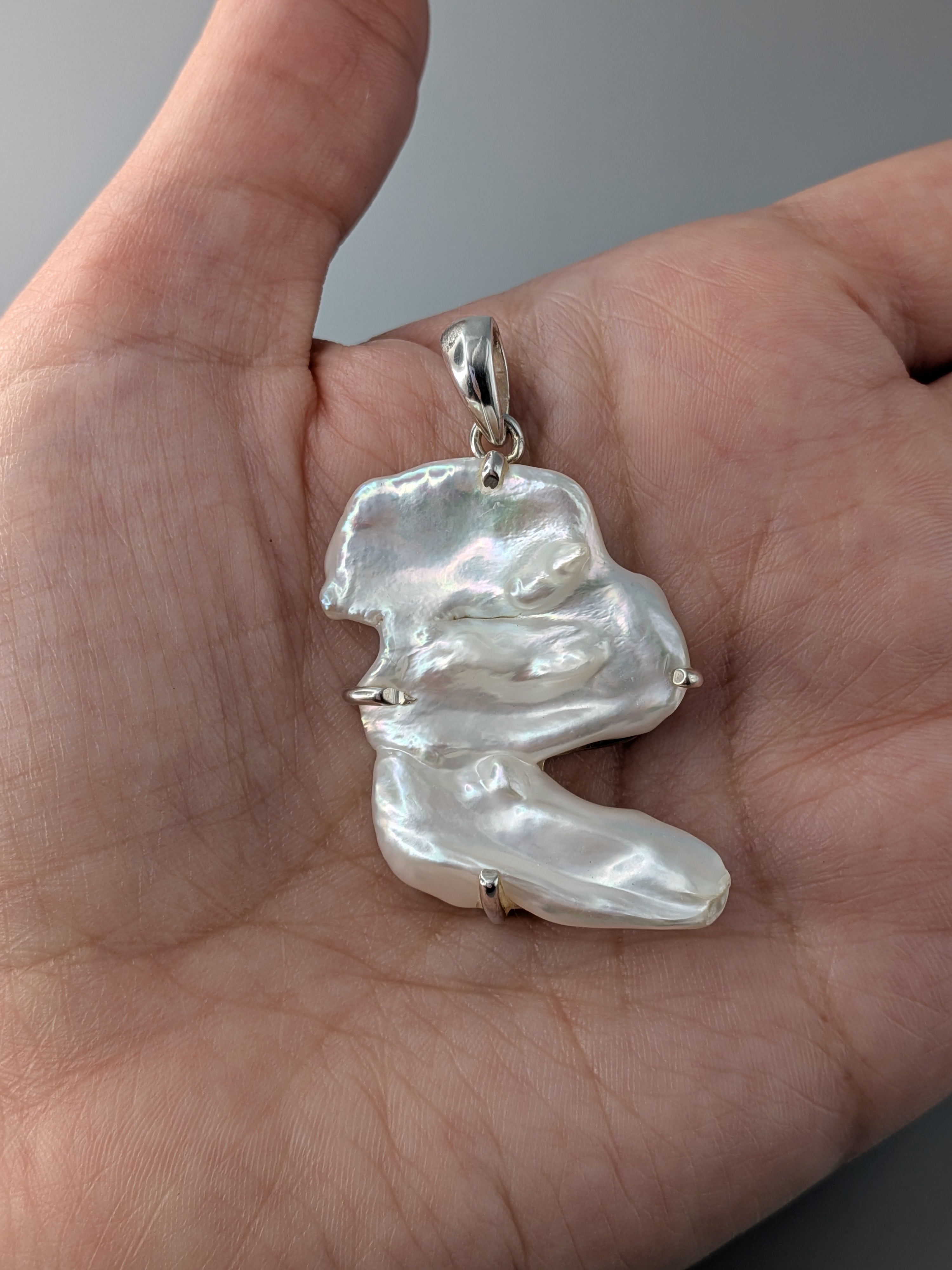 •FRESHWATER PEARL FREEFORM - 3• sterling silver pendant