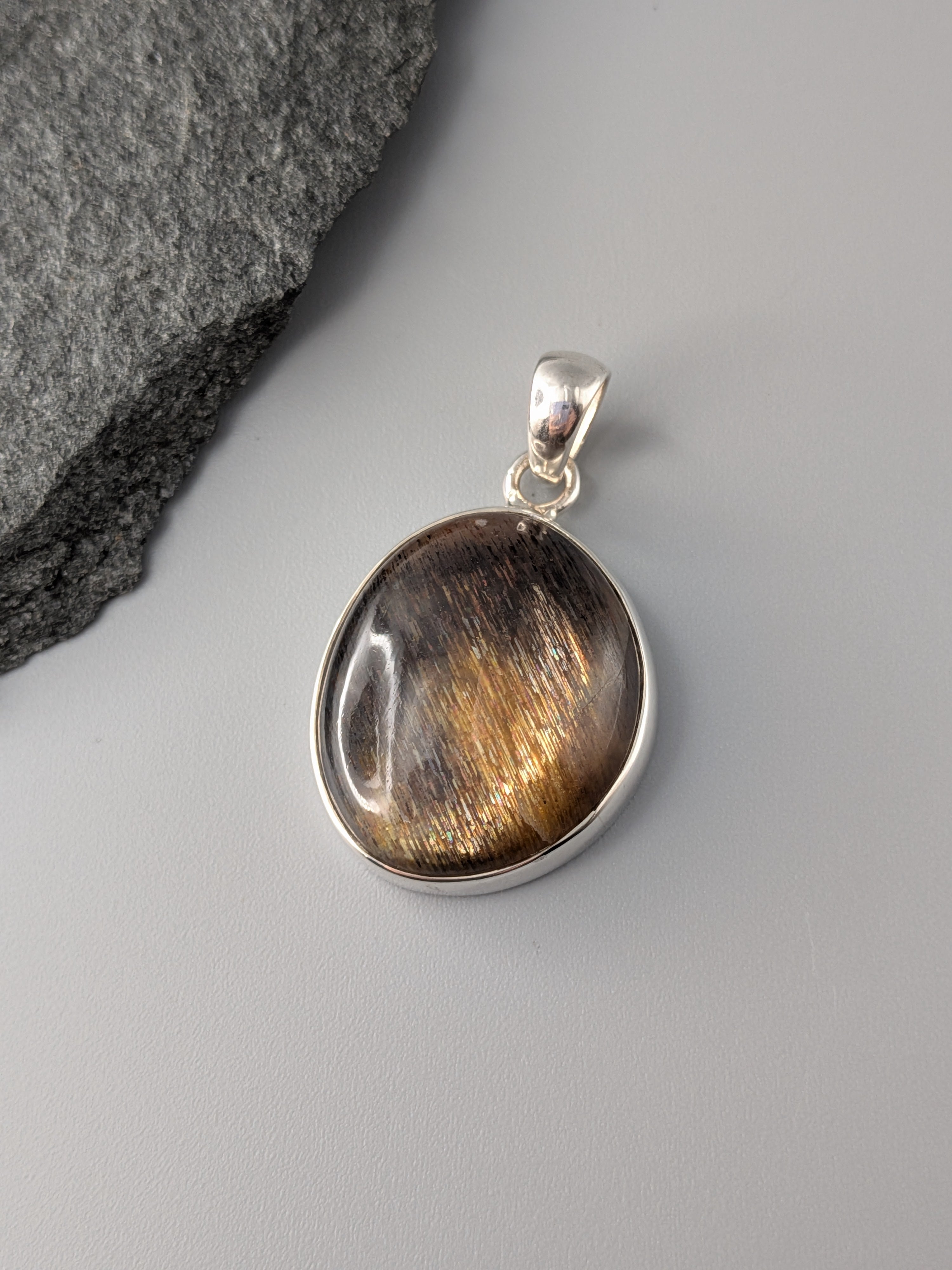 •SUN/MOONSTONE - FREEFORM• sterling silver pendant