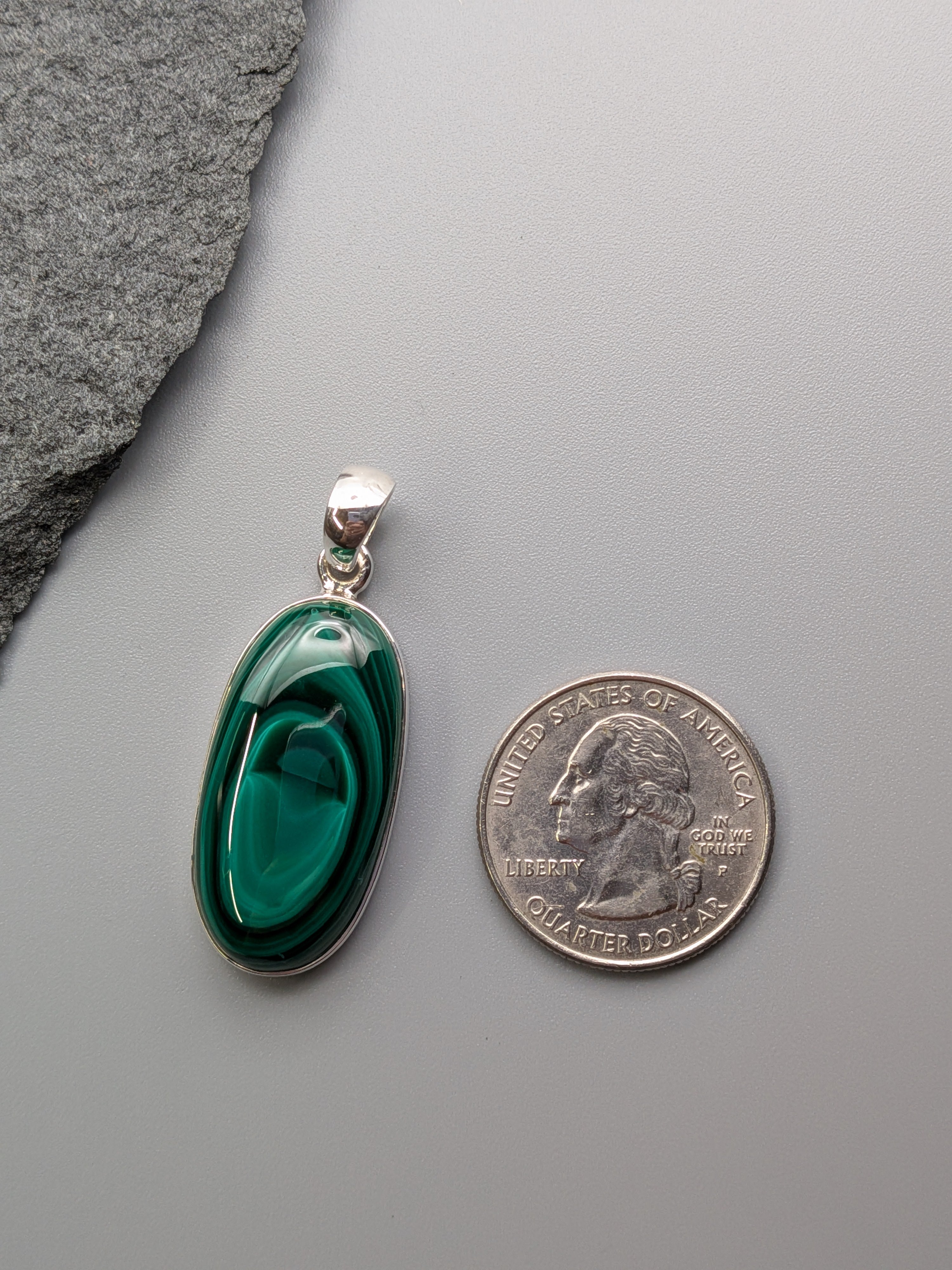 •MALACHITE - SMALLER OVAL• sterling silver pendant
