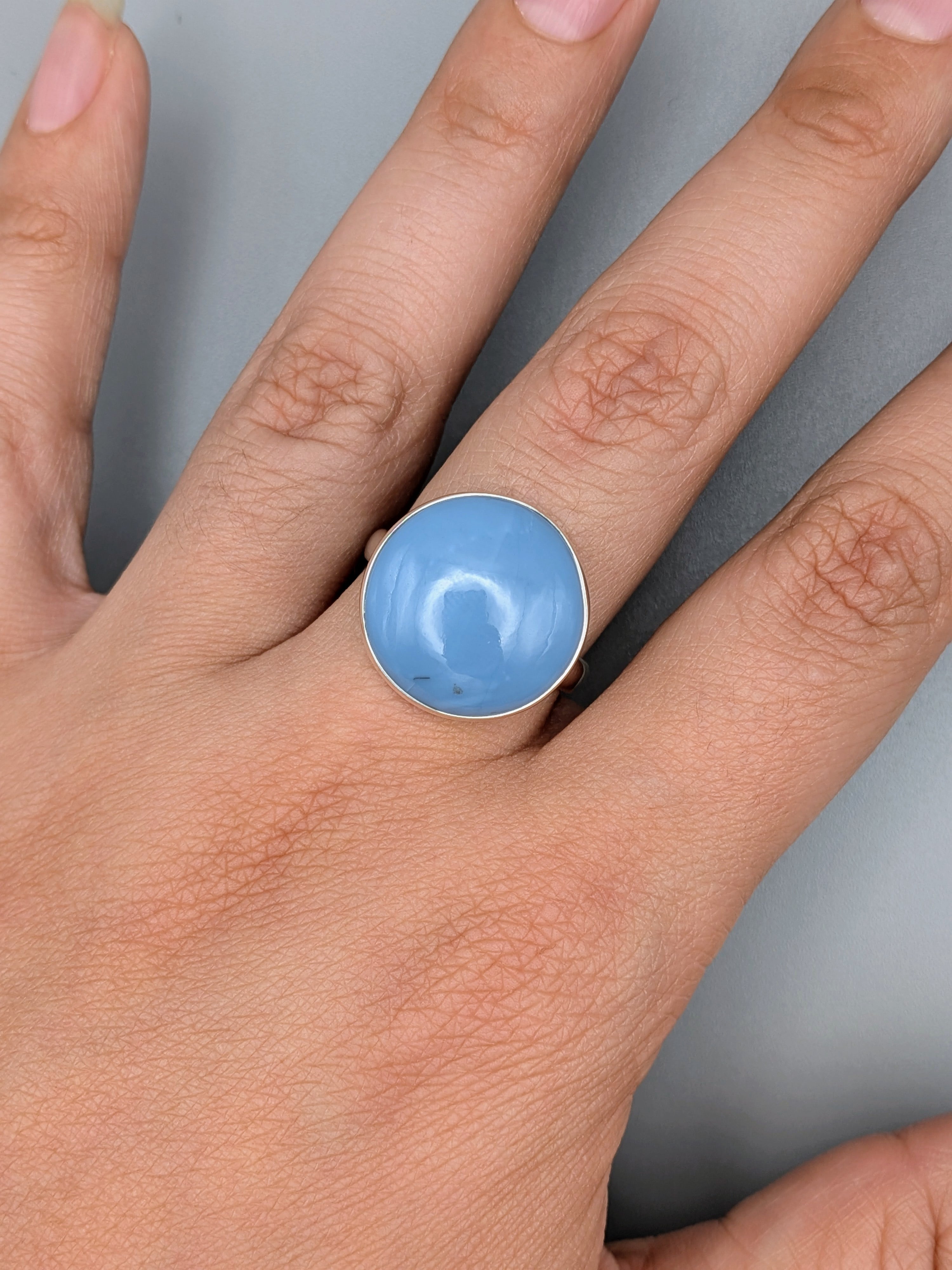 •OWYHEE BLUE OPAL - ROUND• simple band silver ring (size 10)