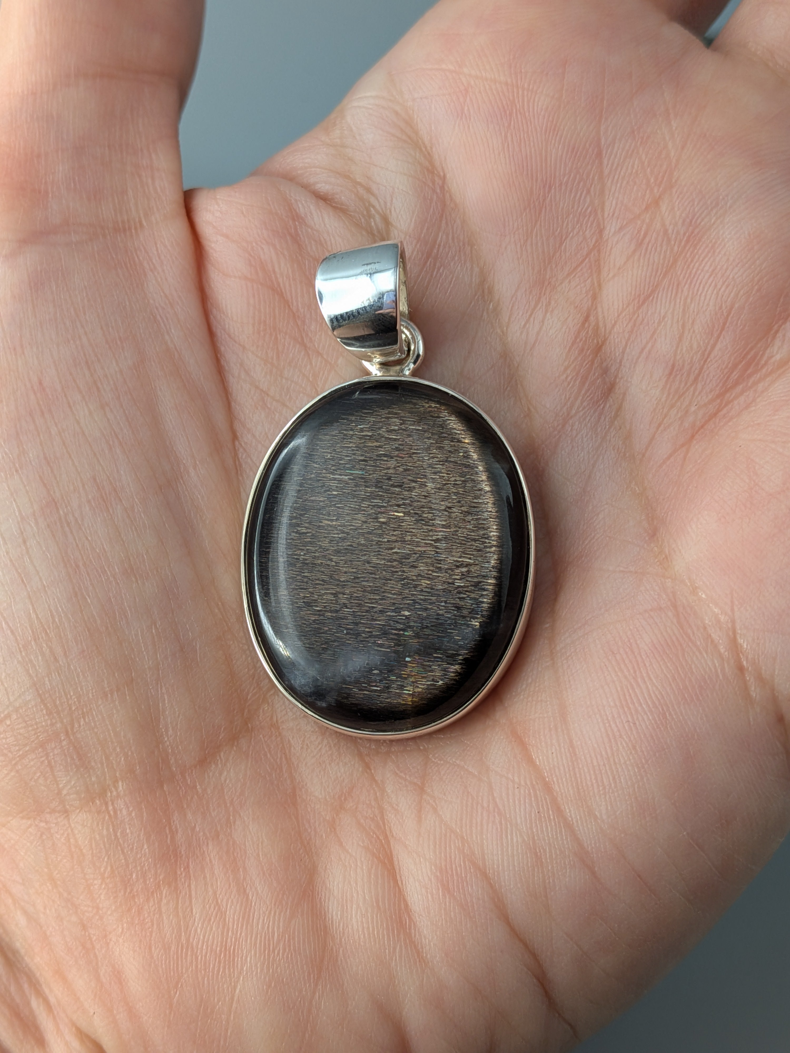 •SUN/MOONSTONE - OVAL 1• sterling silver pendant