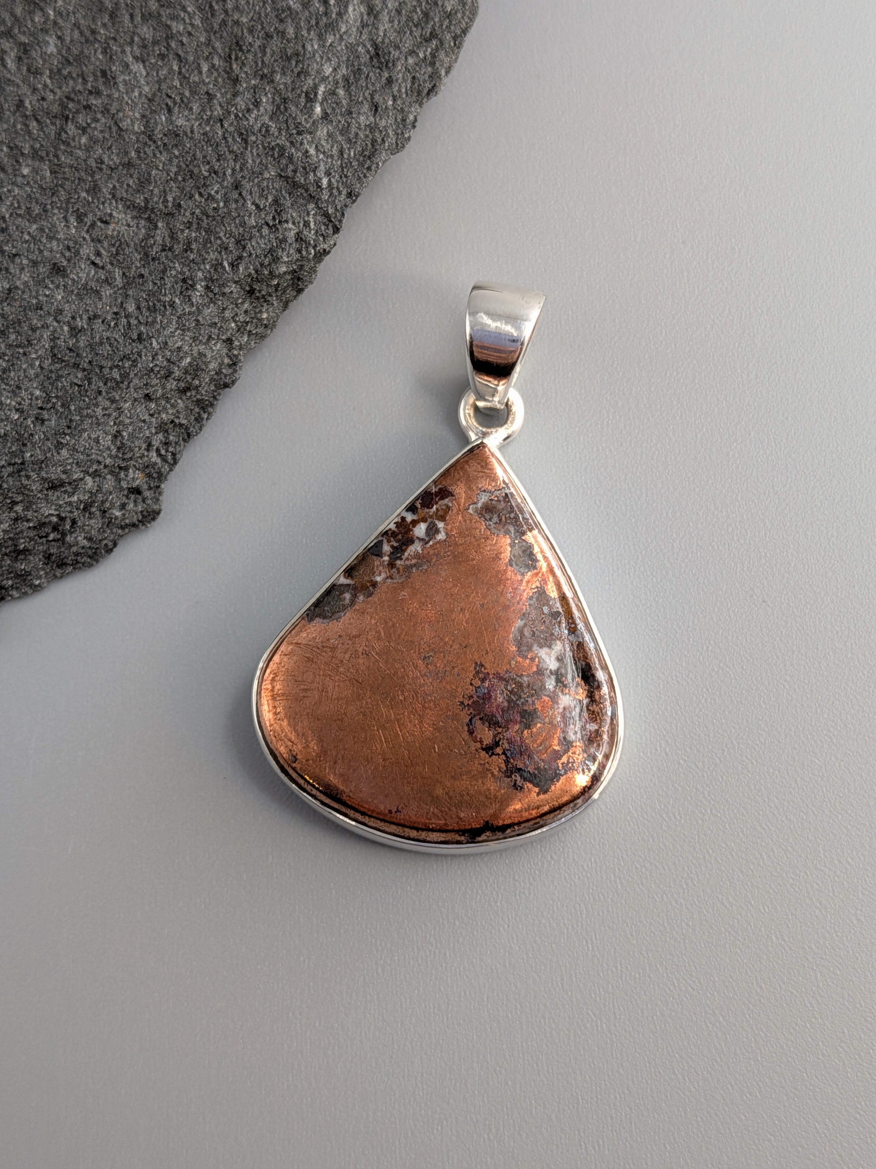 •COPPER IN MATRIX - TEARDROP• sterling silver pendant