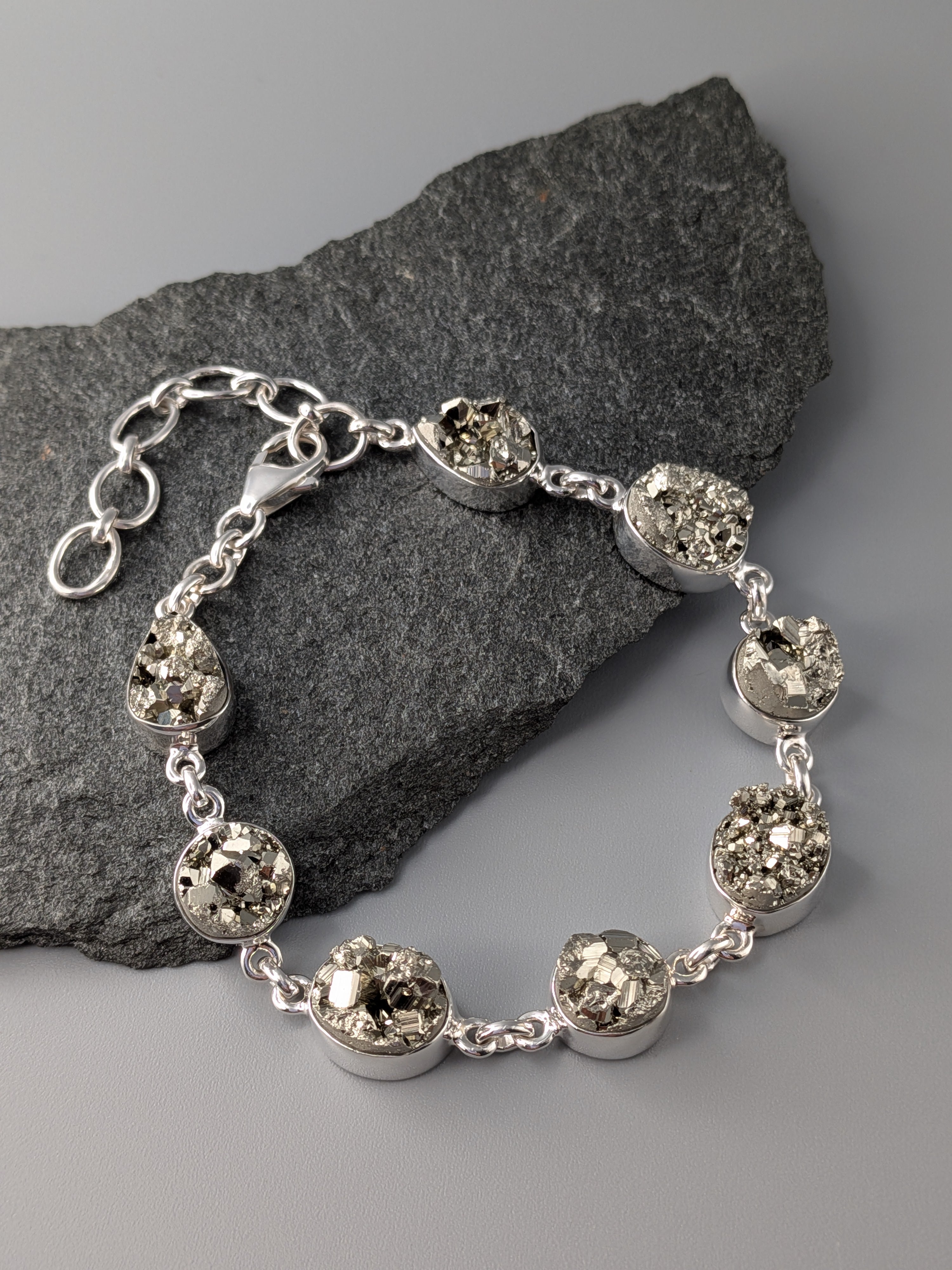 •PYRITE - GEO MIX• linked silver bracelet (7.25" - 9")