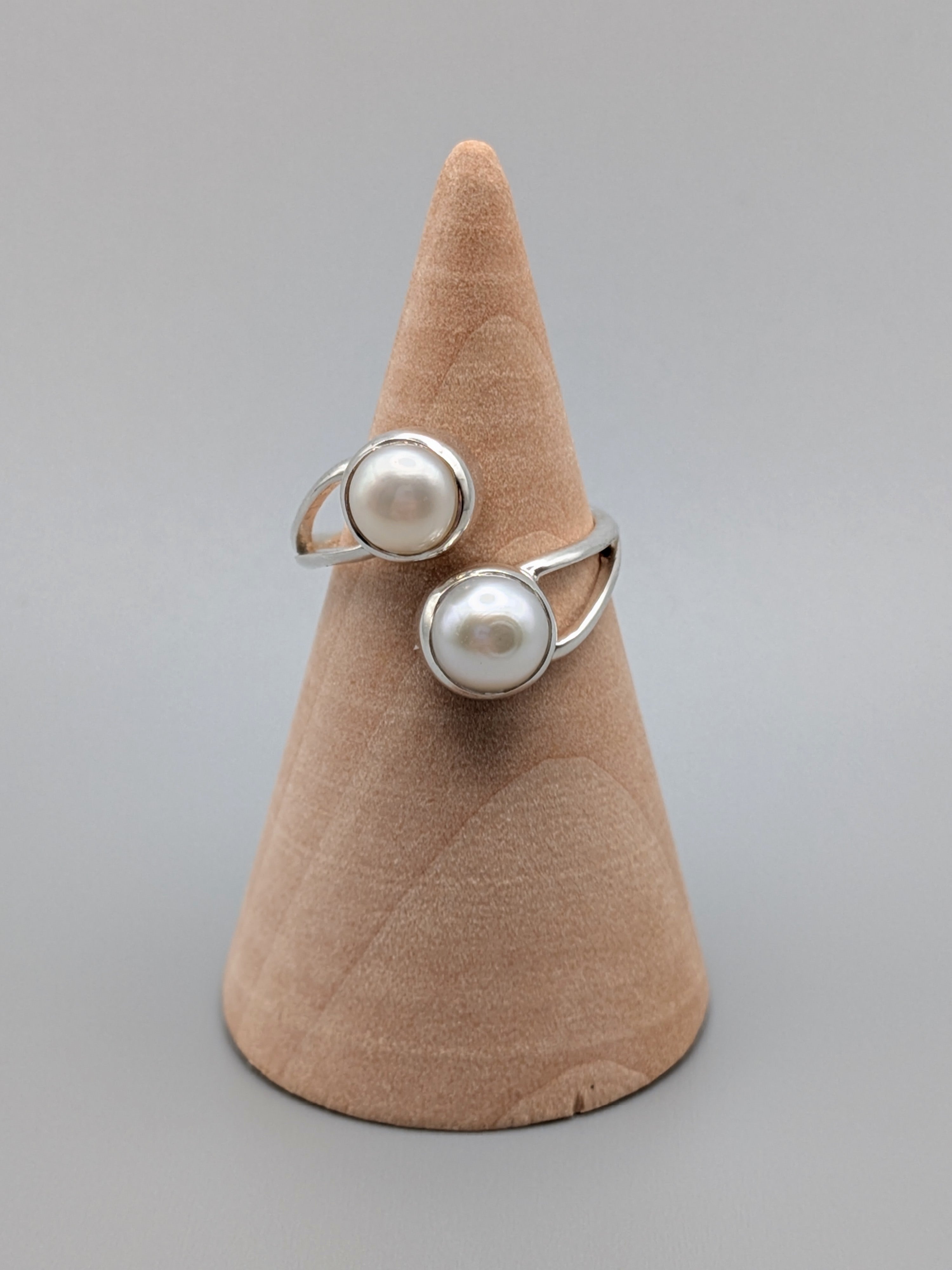•PEARL - DOUBLE LASSO• adjustable silver ring