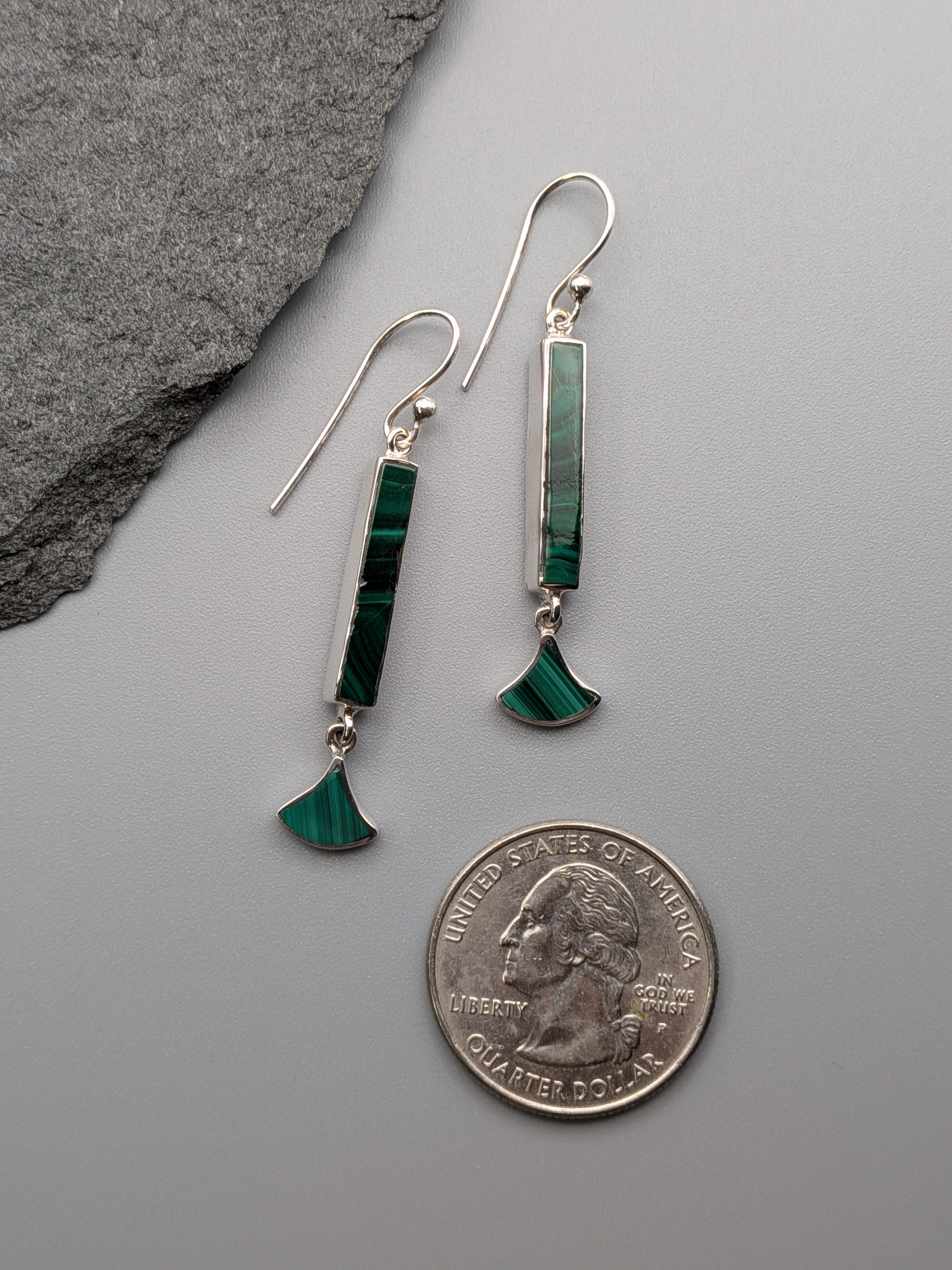 •MALACHITE - GINKGO DROP• silver dangle earrings