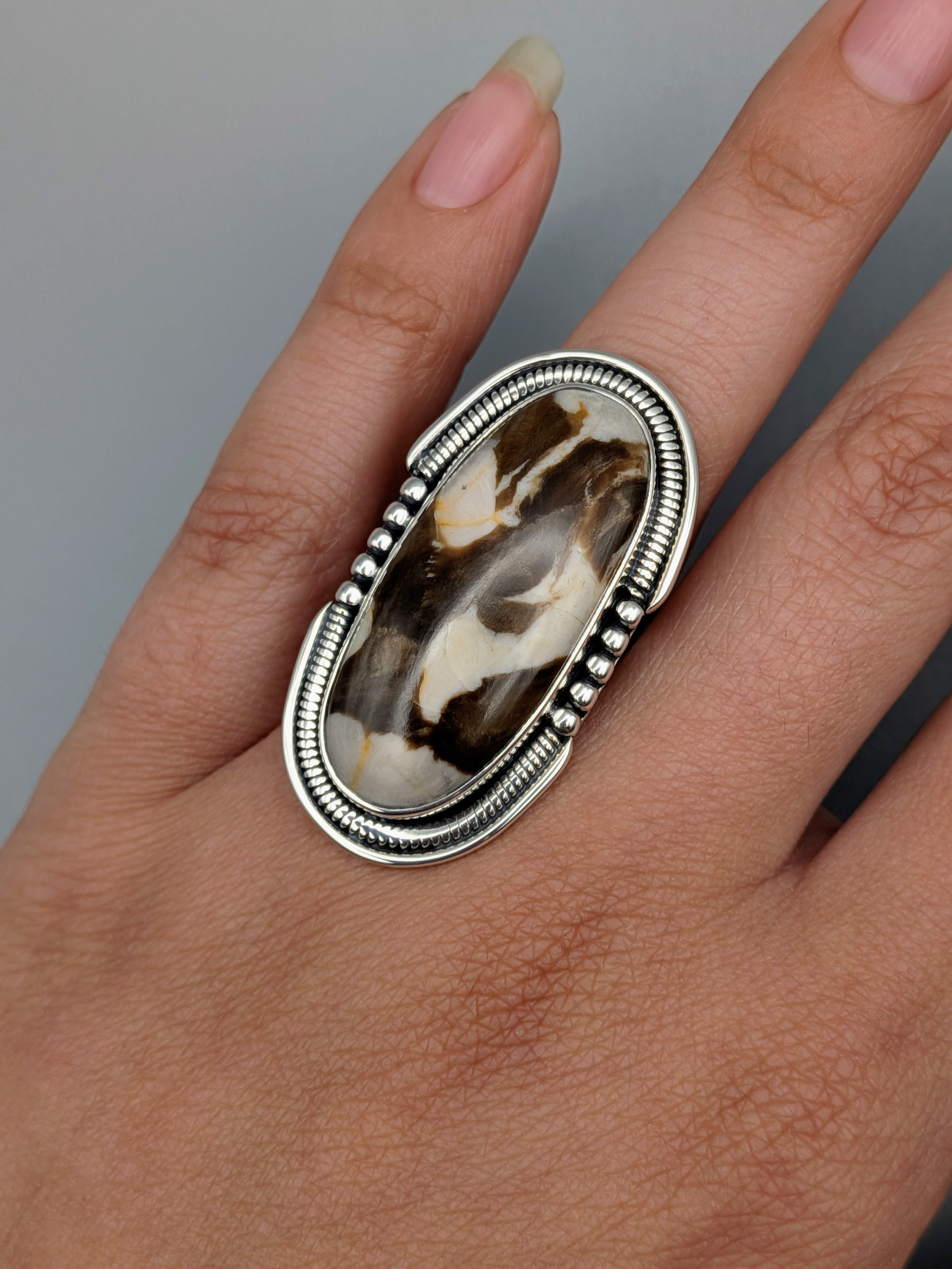 •PETRIFIED PEANUT WOOD - INTERSTELLAR• split band silver ring (size 5.75)