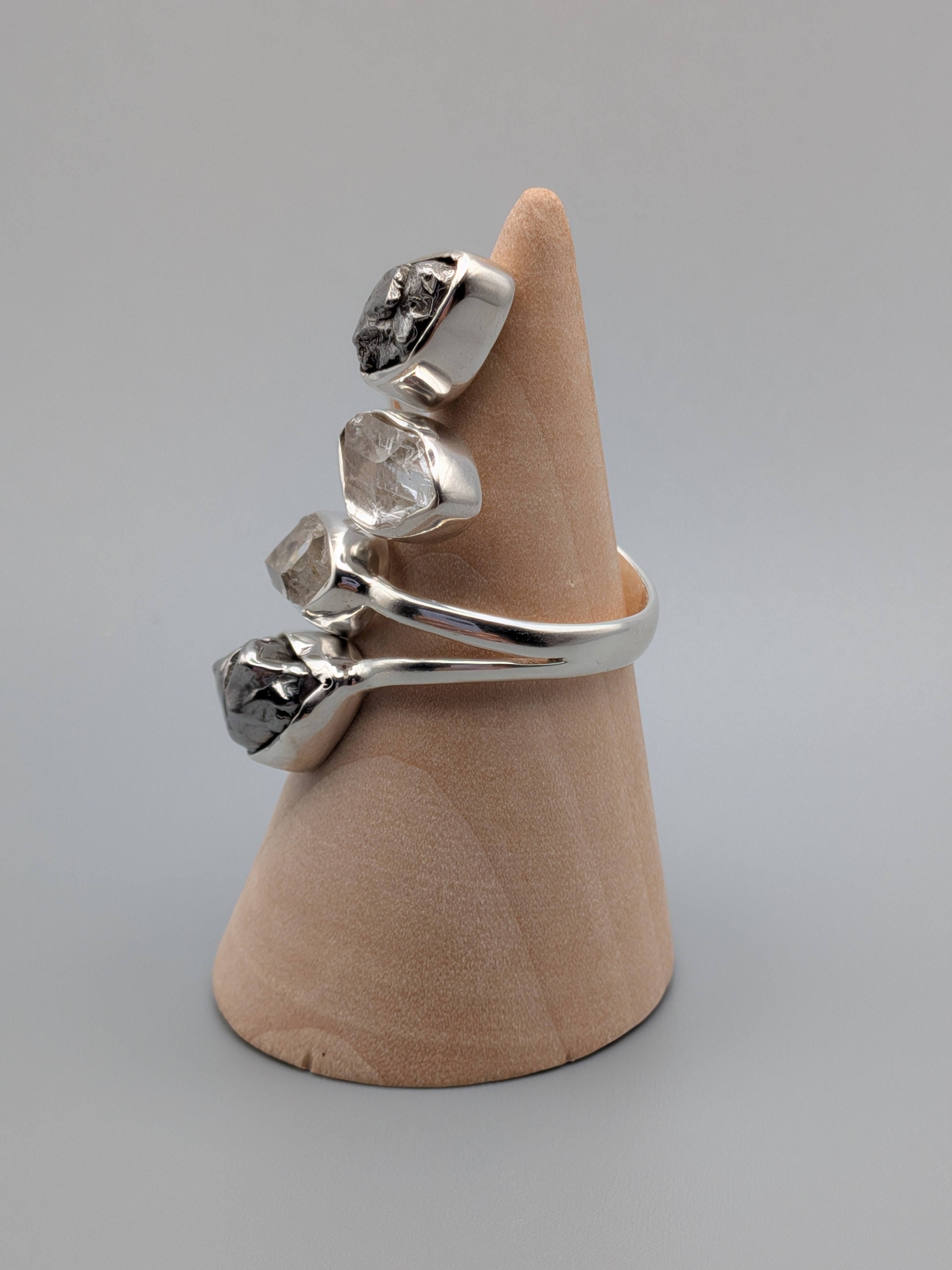 •METEORITE + HERKIMER• adjustable silver ring (various options)