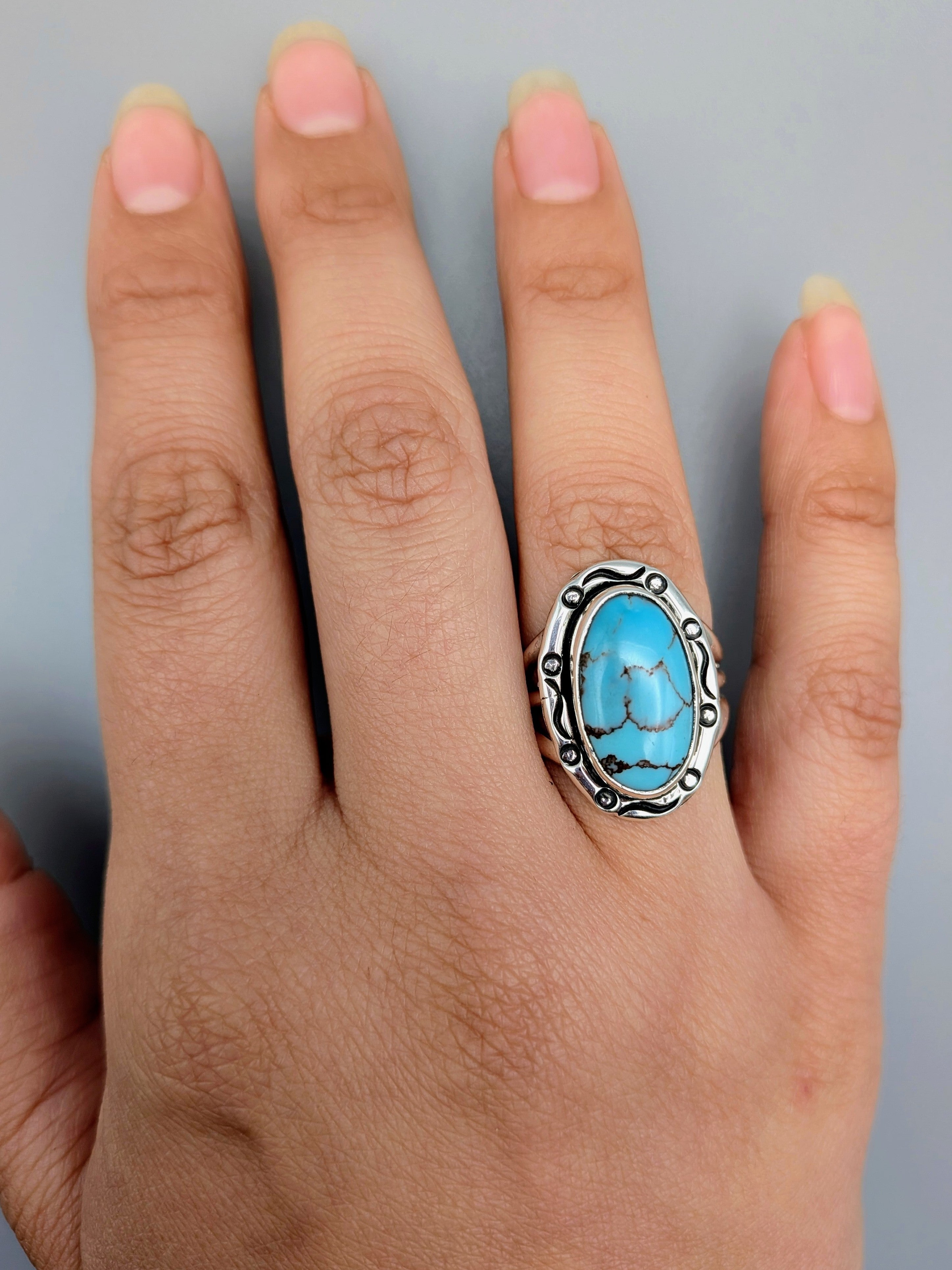 •EGYPTIAN TURQUOISE - SMUDGE• Navajo silver ring (size 7.75)