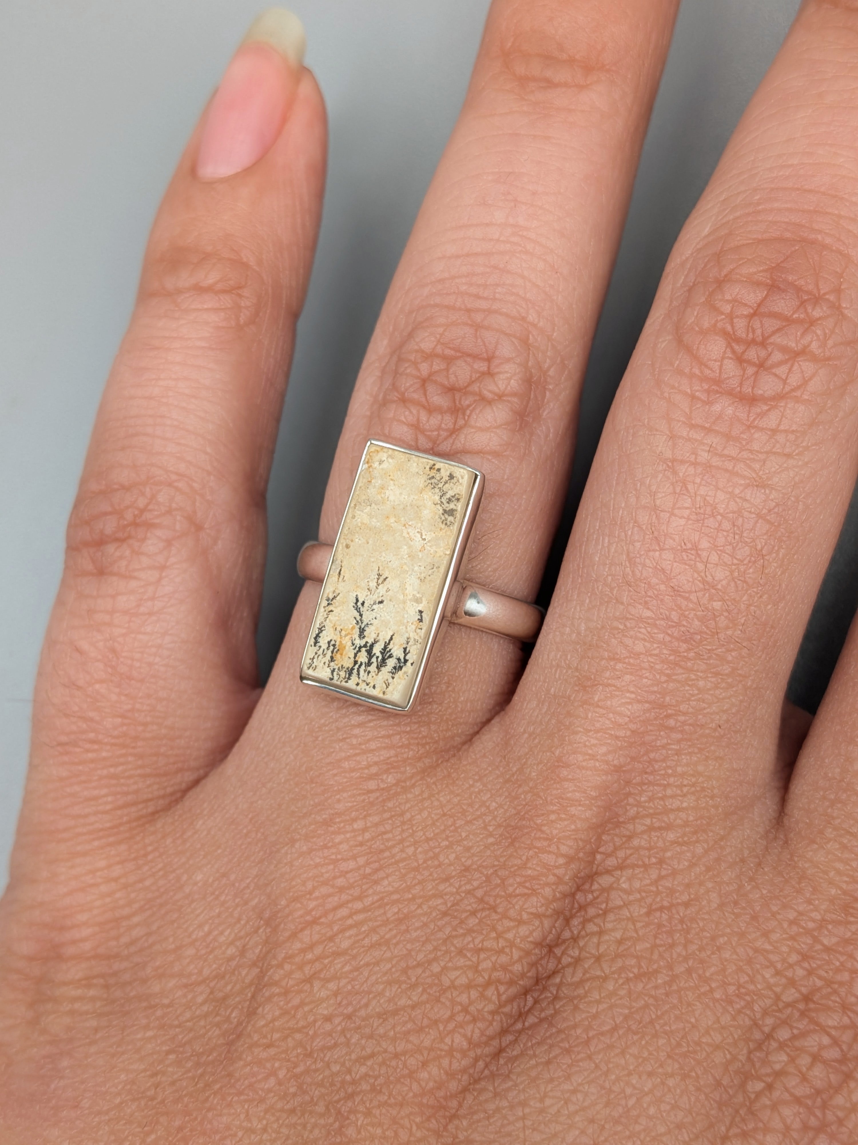 •DENDRITIC SANDSTONE - RECTANGLE• simple bezel silver ring (size 6.75)
