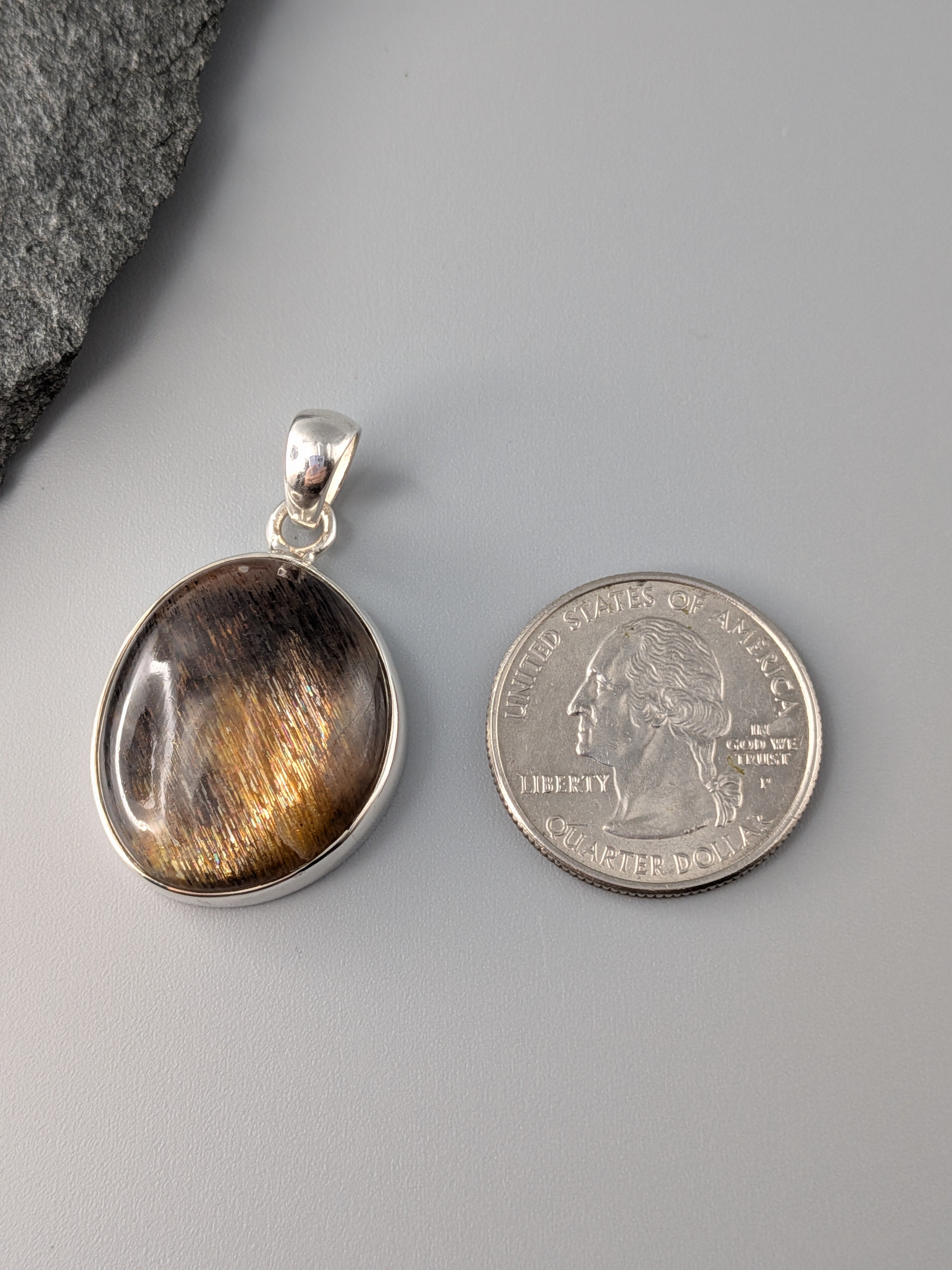 •SUN/MOONSTONE - FREEFORM• sterling silver pendant