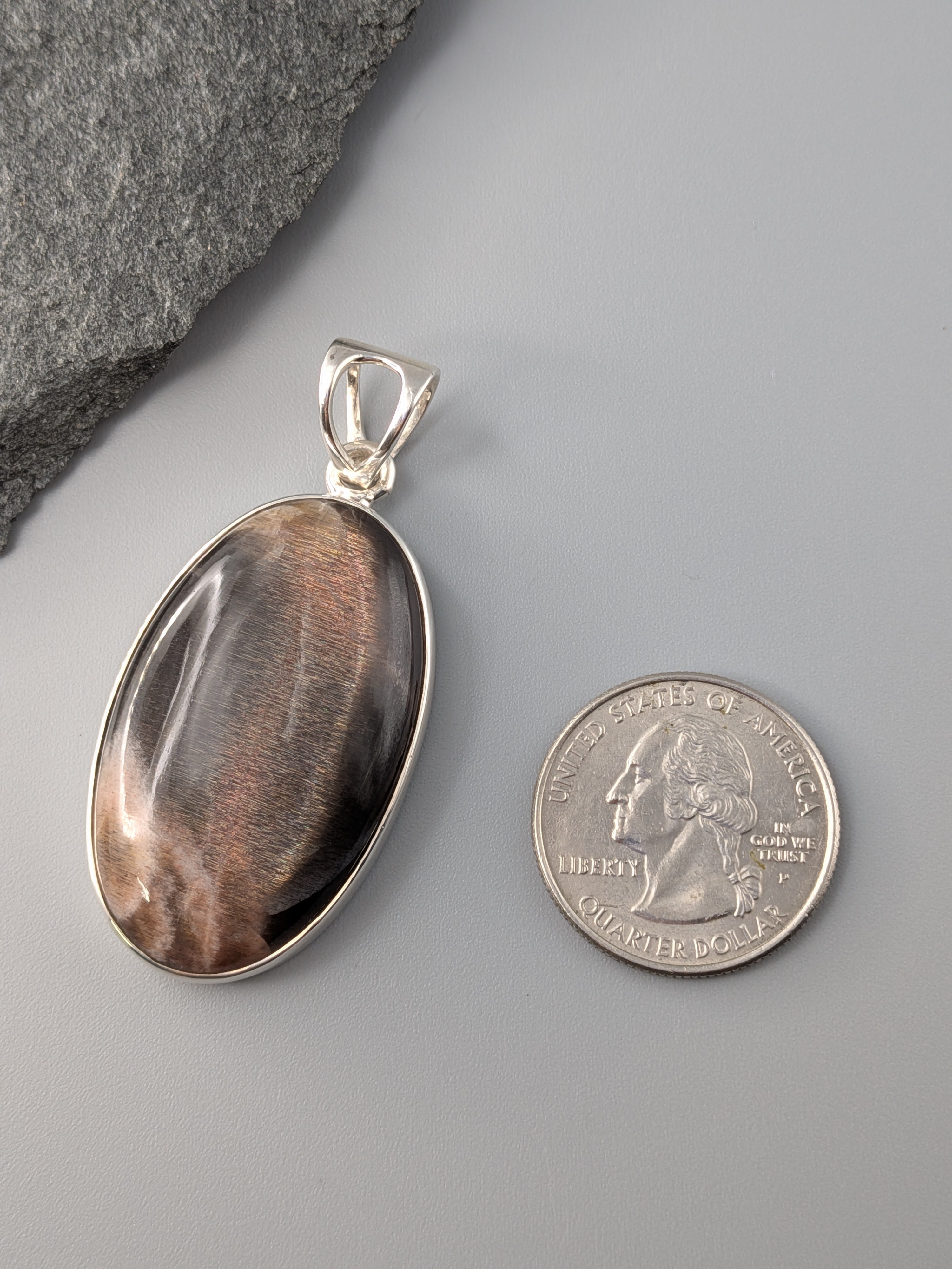 •SUN/MOONSTONE - OVAL 4• sterling silver pendant
