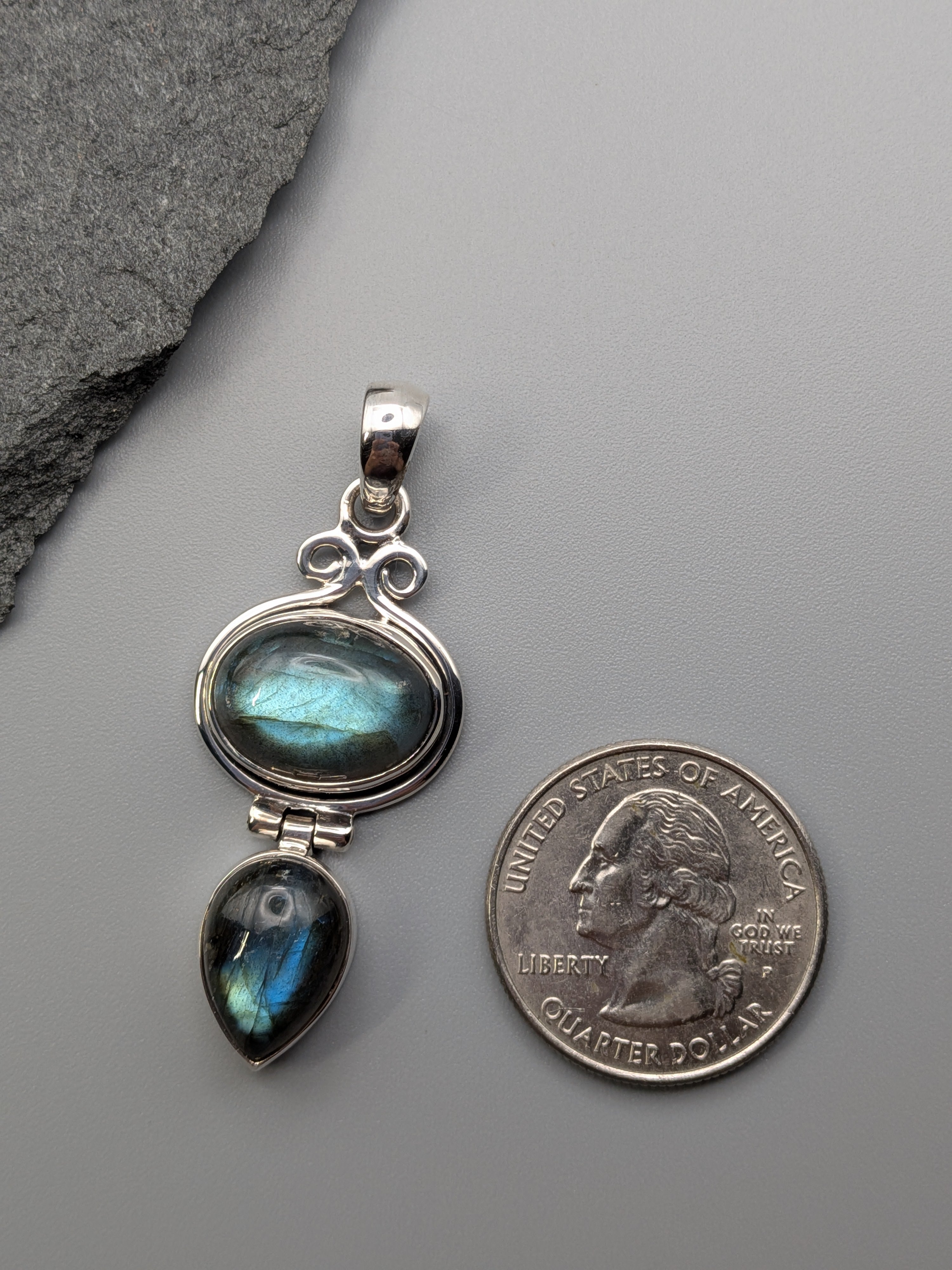 •LABRADORITE - HINGE DUO• sterling silver pendant