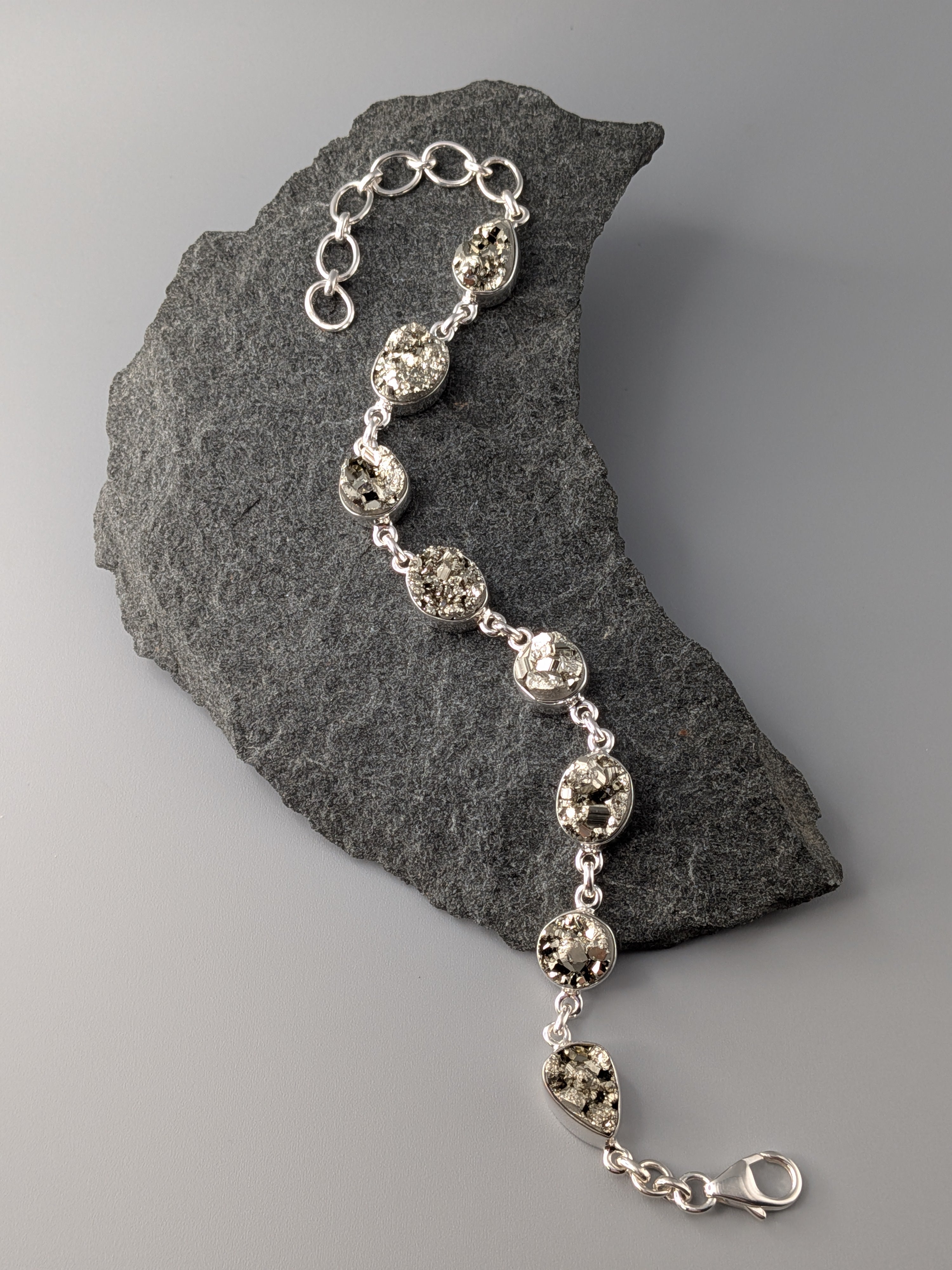 •PYRITE - GEO MIX• linked silver bracelet (7.25" - 9")
