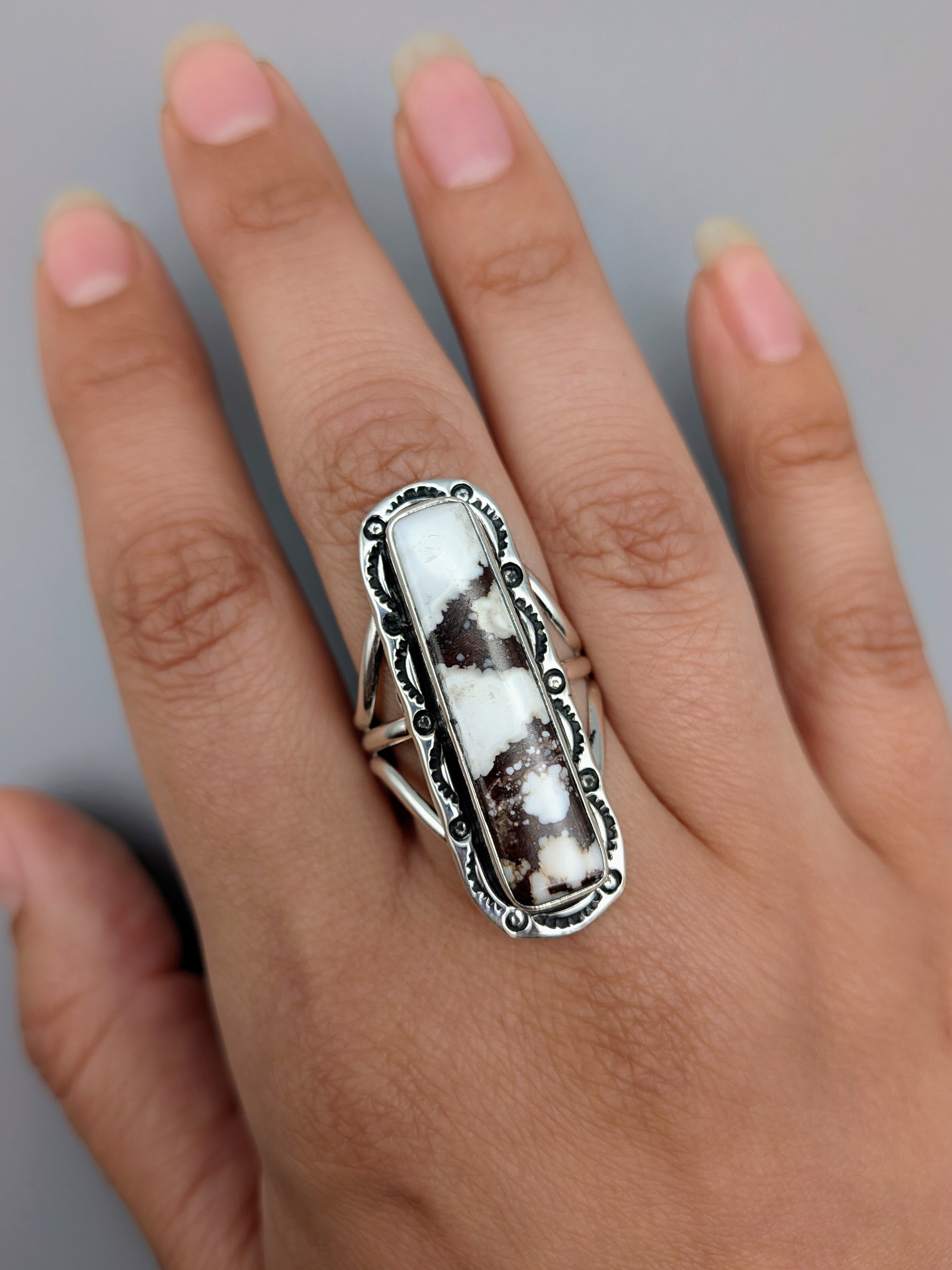 •WILD HORSE JASPER - SHÁ• Navajo silver ring (size 10)