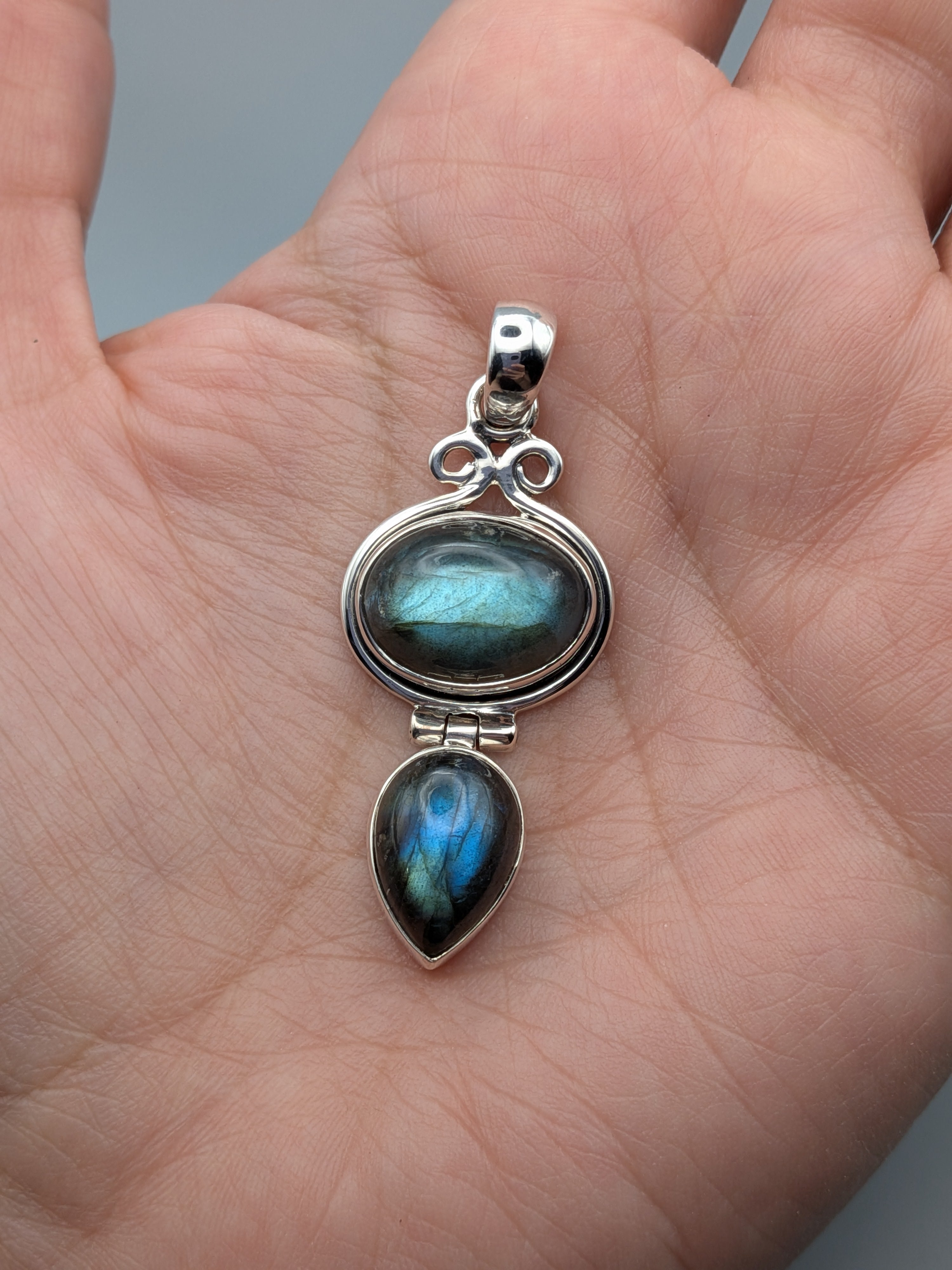 •LABRADORITE - HINGE DUO• sterling silver pendant