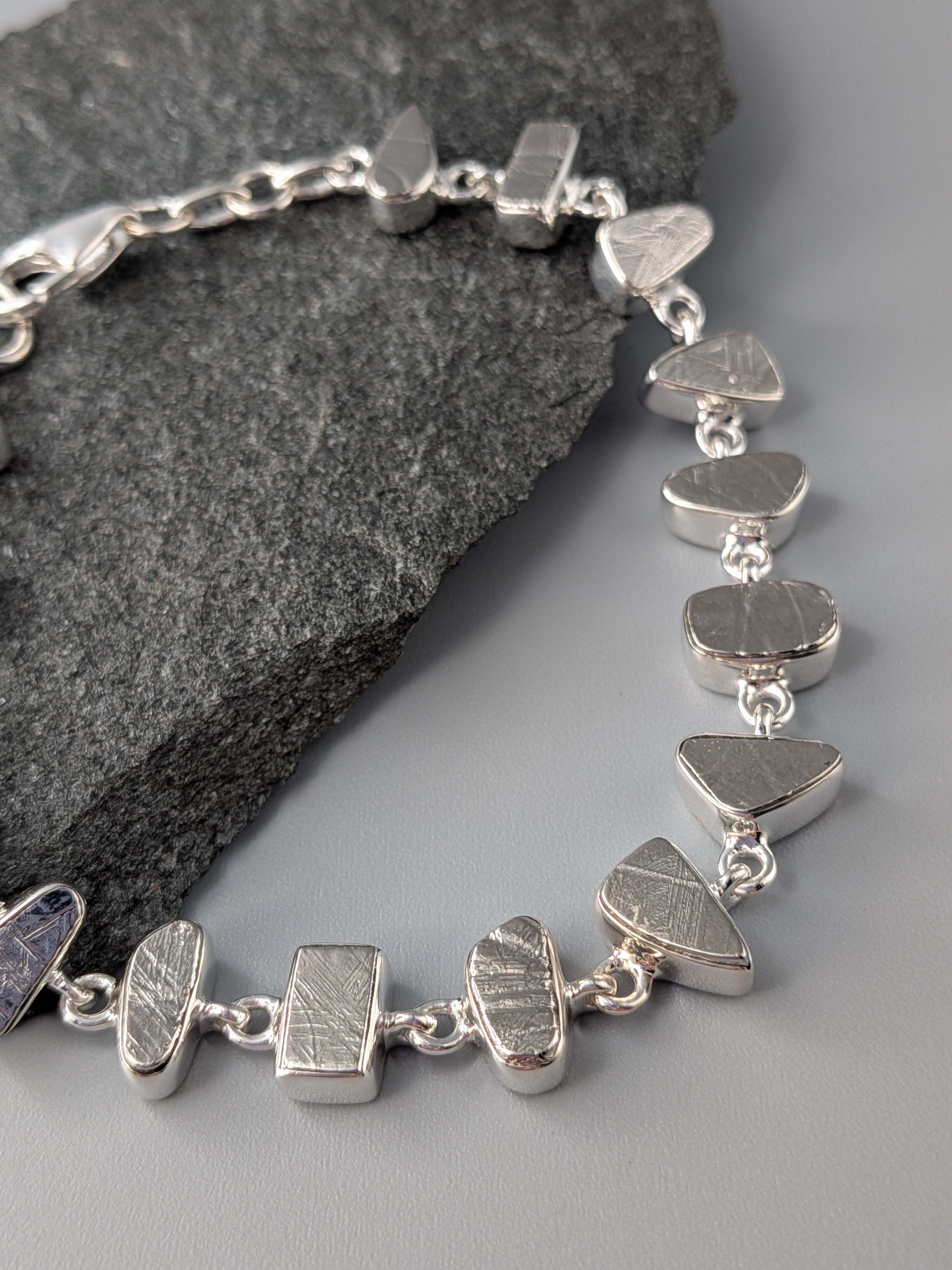•METEORITE - GEO MIX• linked silver bracelet (7" - 9")