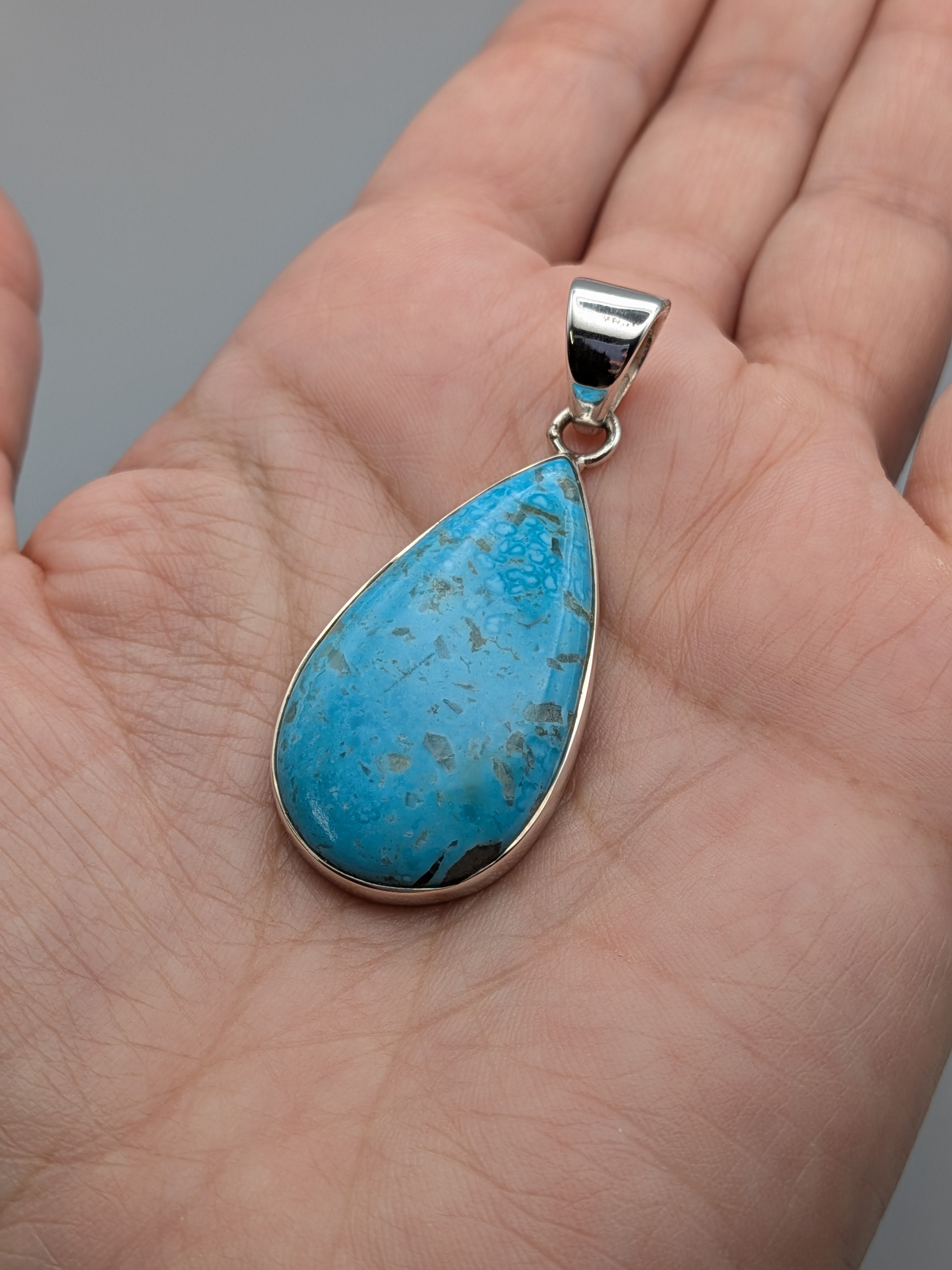 •MEXICAN TURQUOISE TEARDROP• sterling silver pendant