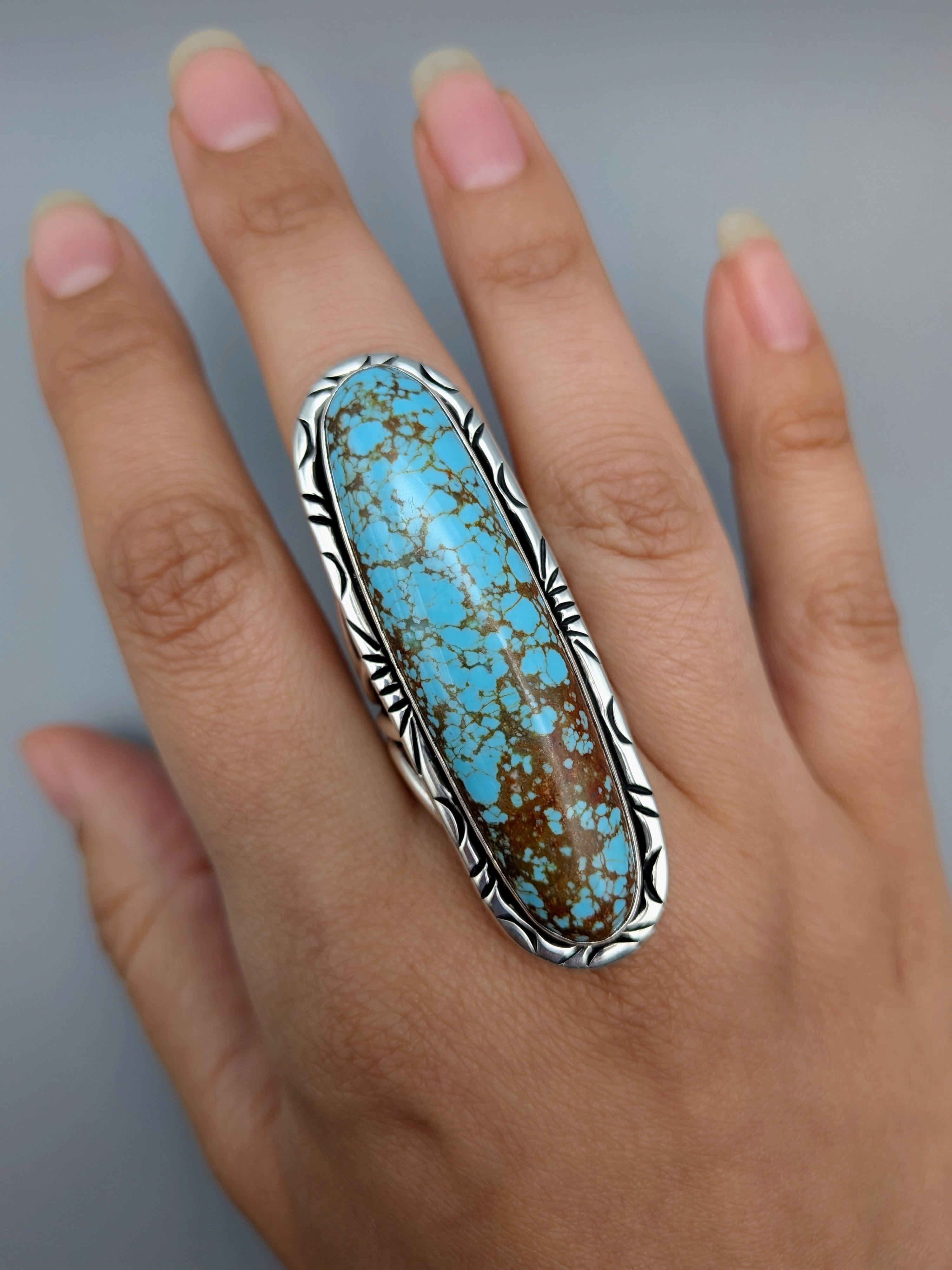 •#8 TURQUOISE - AZHÍ• Navajo silver ring (size 10)