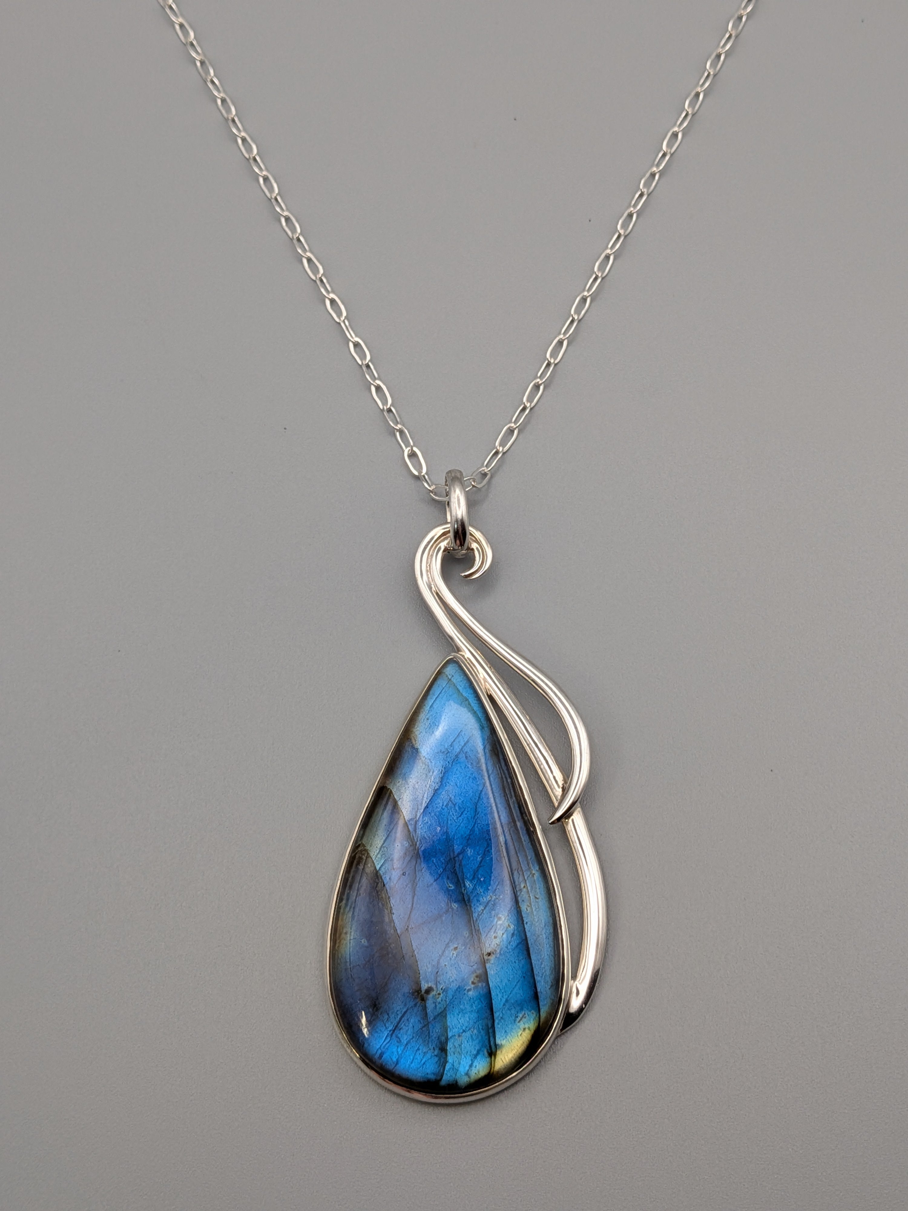 •LABRADORITE TEARDROP - FLOURISH• sterling silver pendant