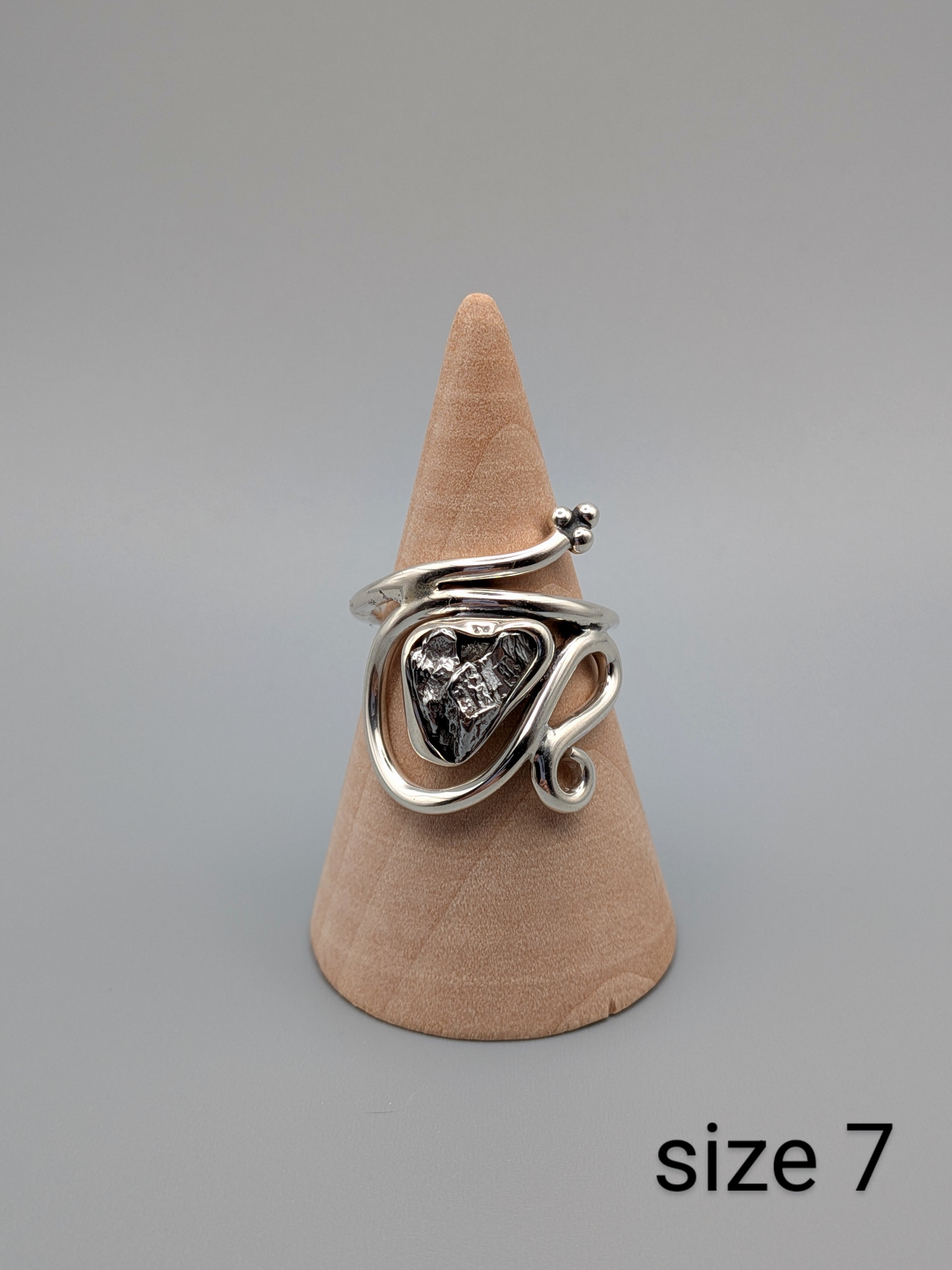 •METEORITE FREEFORM - FLOW• simple bezel silver ring (various sizes)
