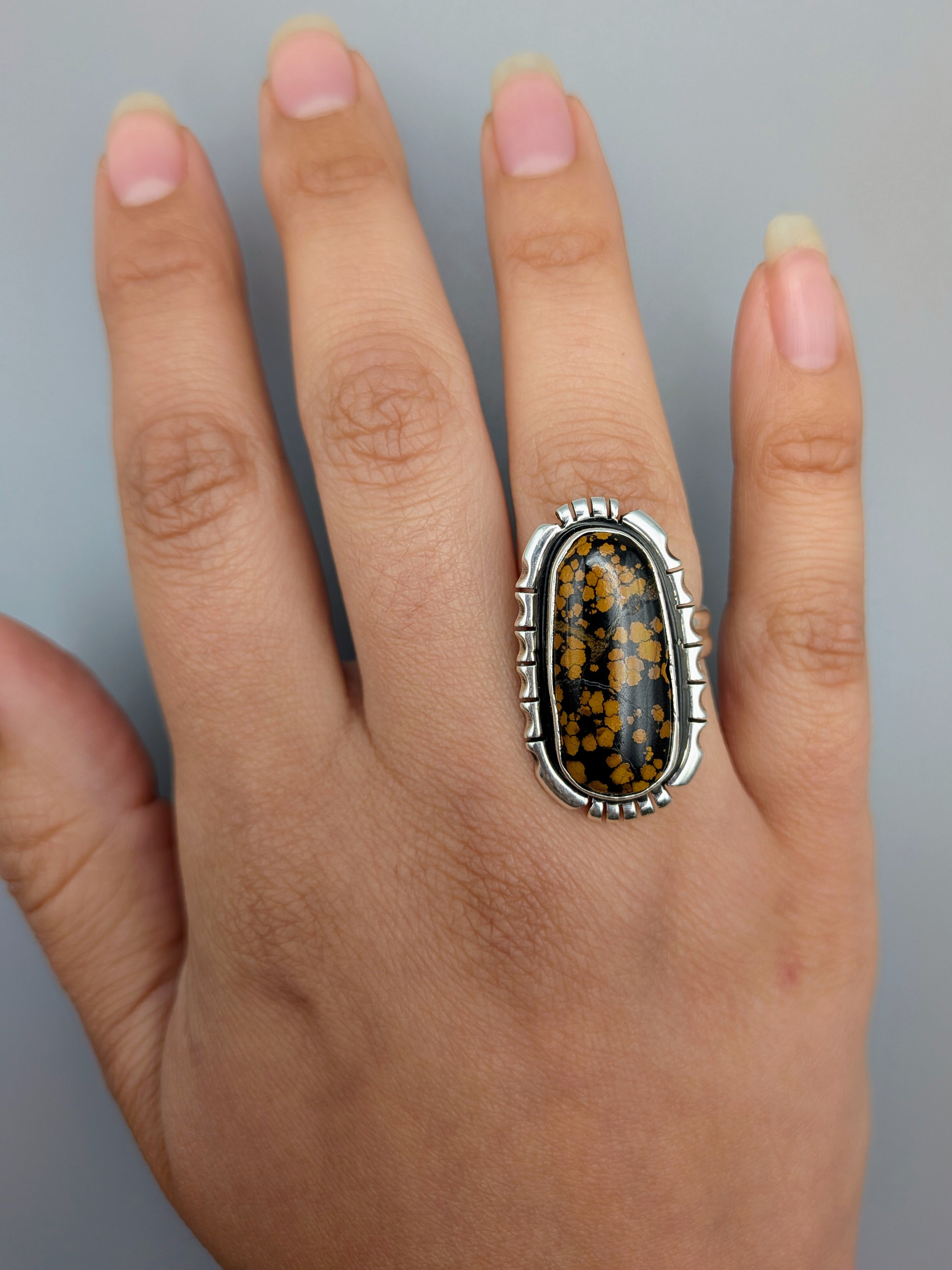 •BLACKJACK TURQUOISE - RIVER• Navajo adjustable silver ring