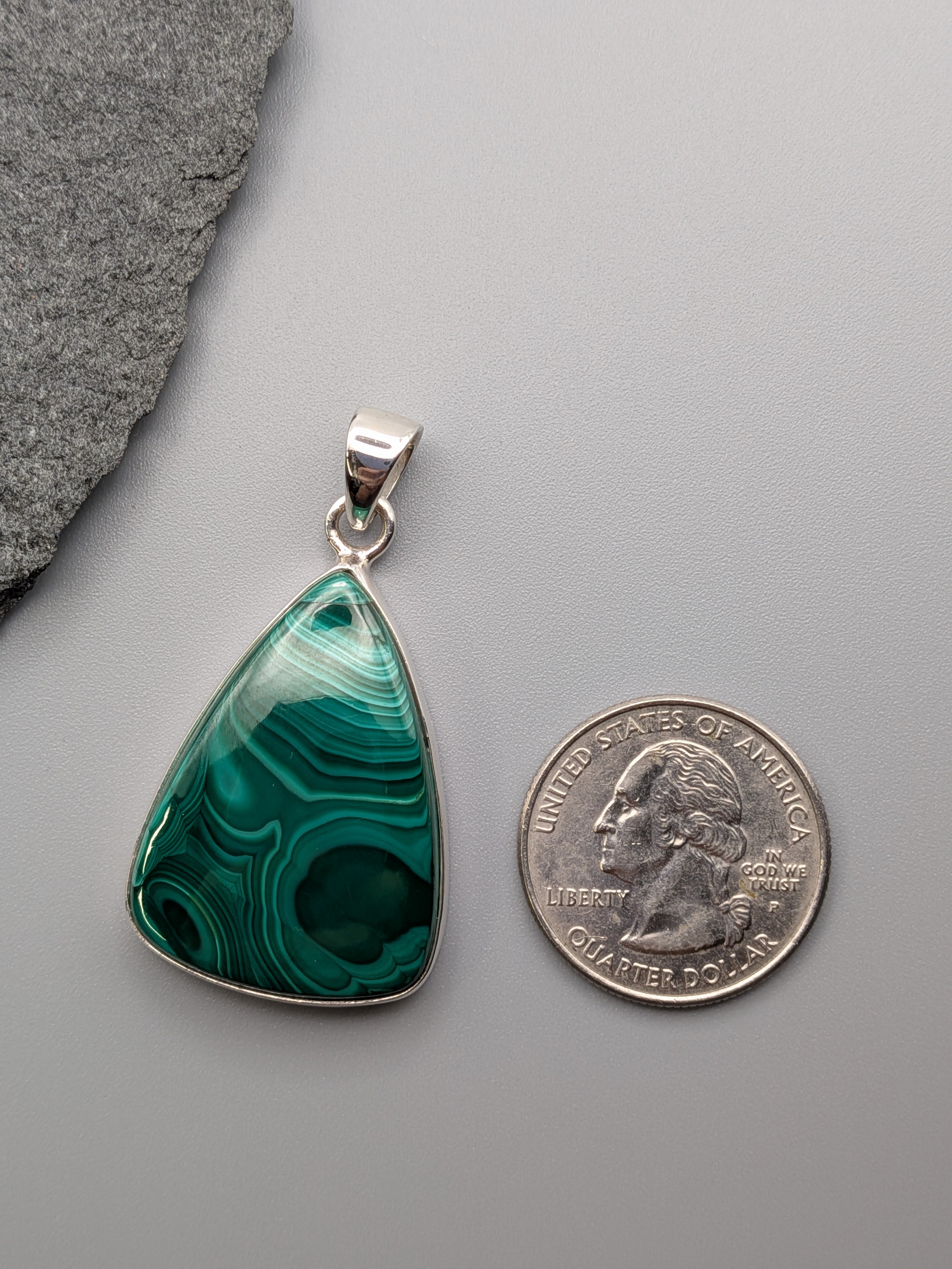 •MALACHITE - SOFT TRIANGLE• sterling silver pendant
