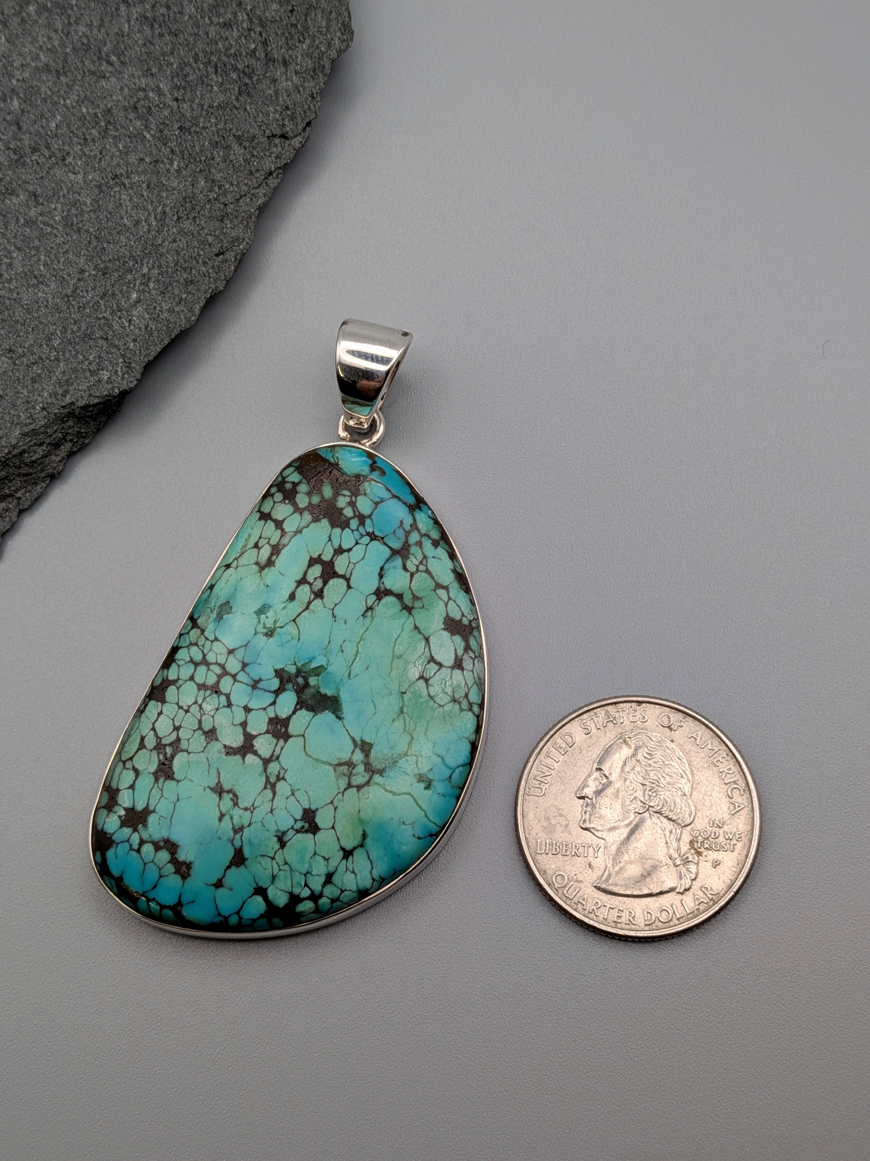 •TIBETAN TURQUOISE FREEFORM• sterling silver pendant