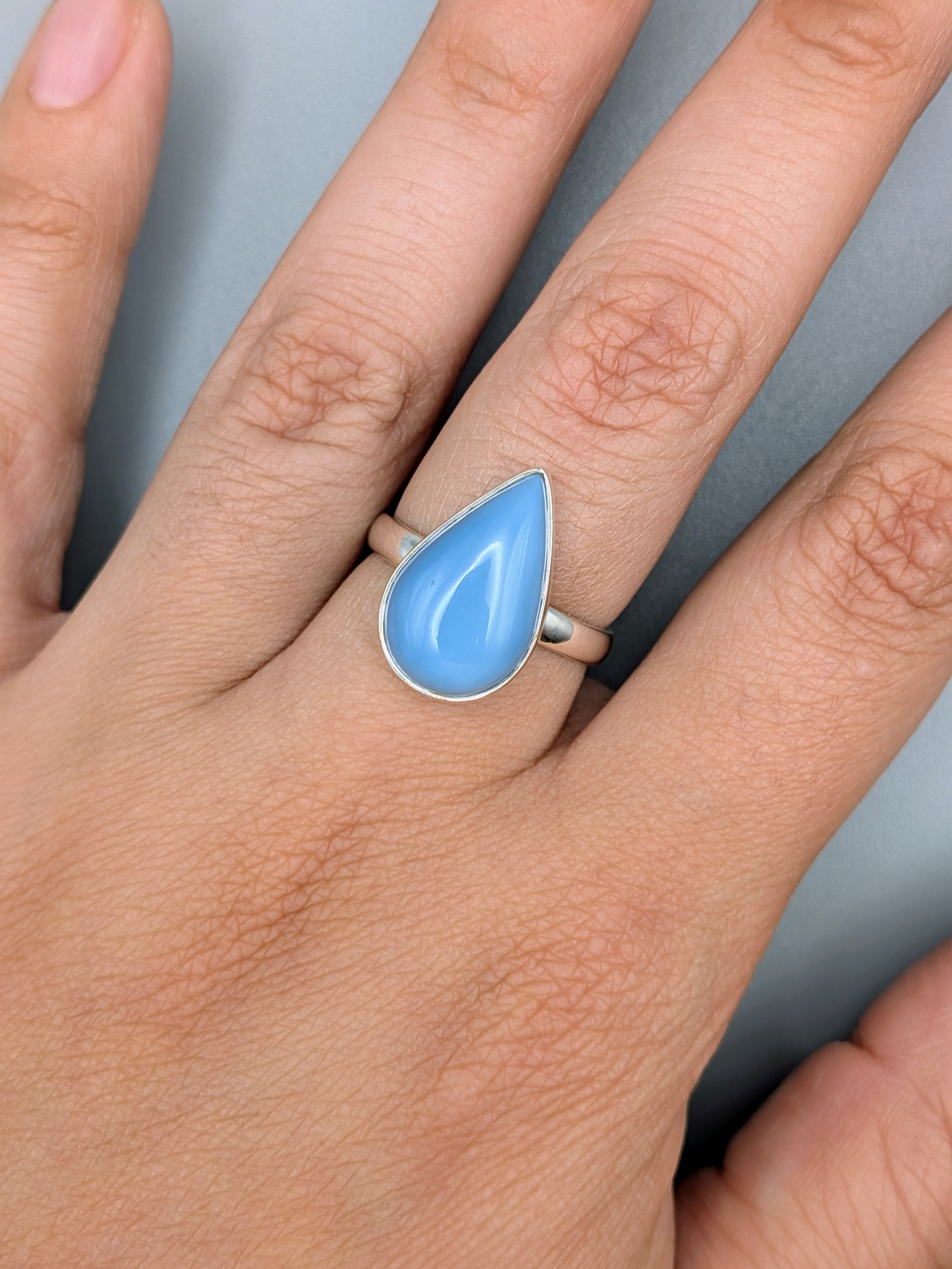 •OWYHEE BLUE OPAL - TEAR• simple band silver ring (size 8.25)