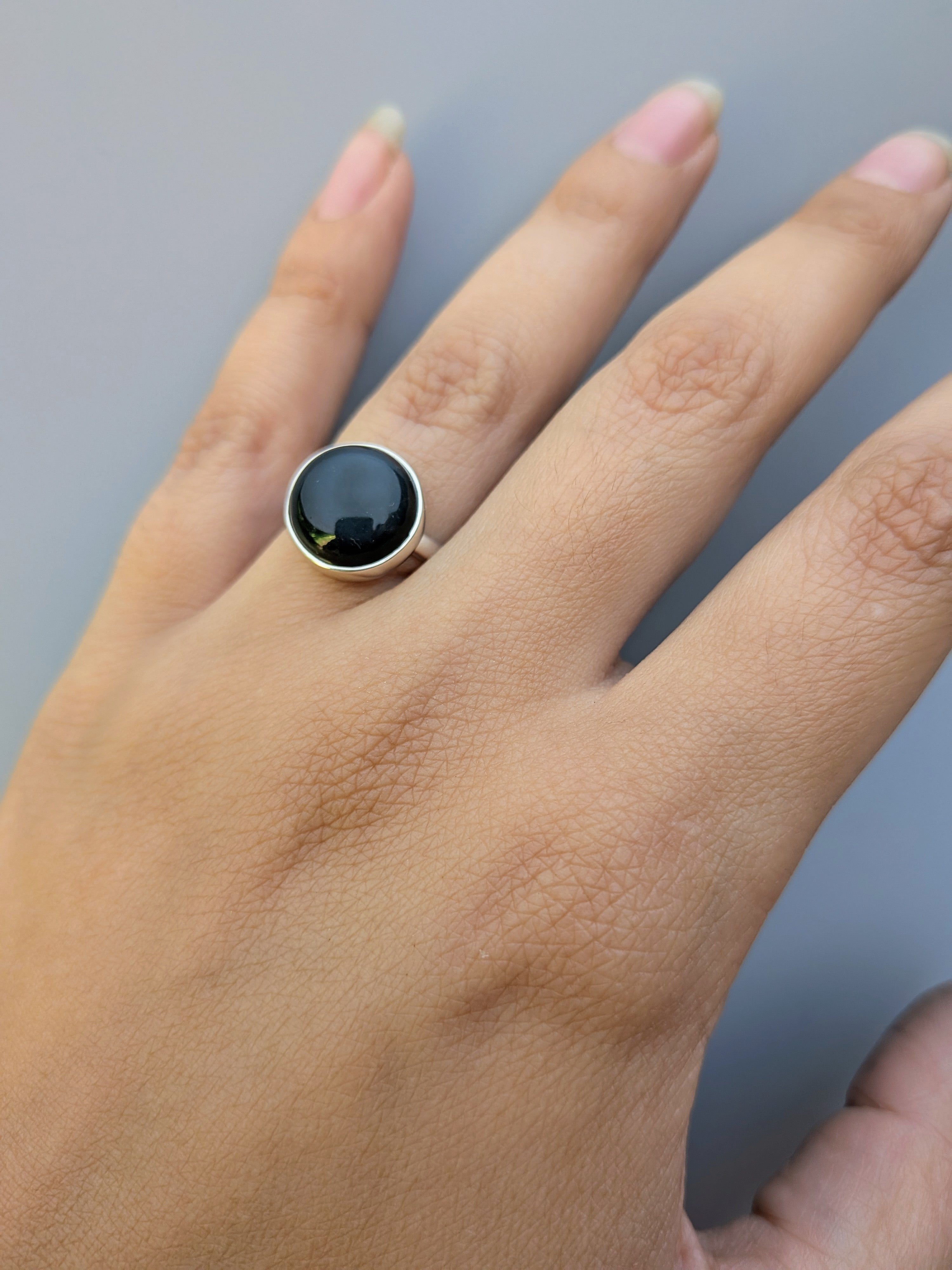 •RAINBOW OBSIDIAN - ROUND• simple bezel silver ring (size 7)