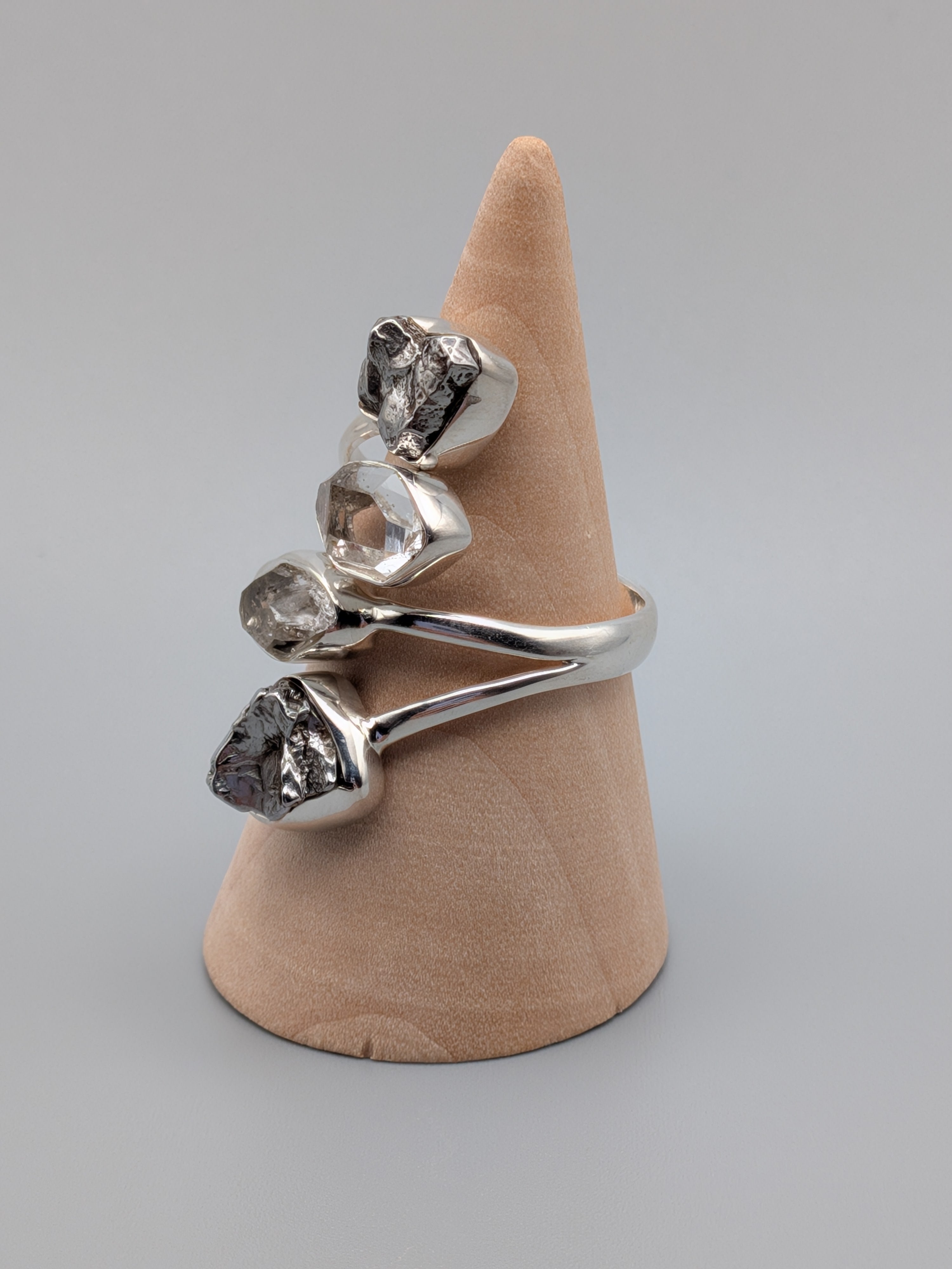 •METEORITE + HERKIMER• adjustable silver ring (various options)