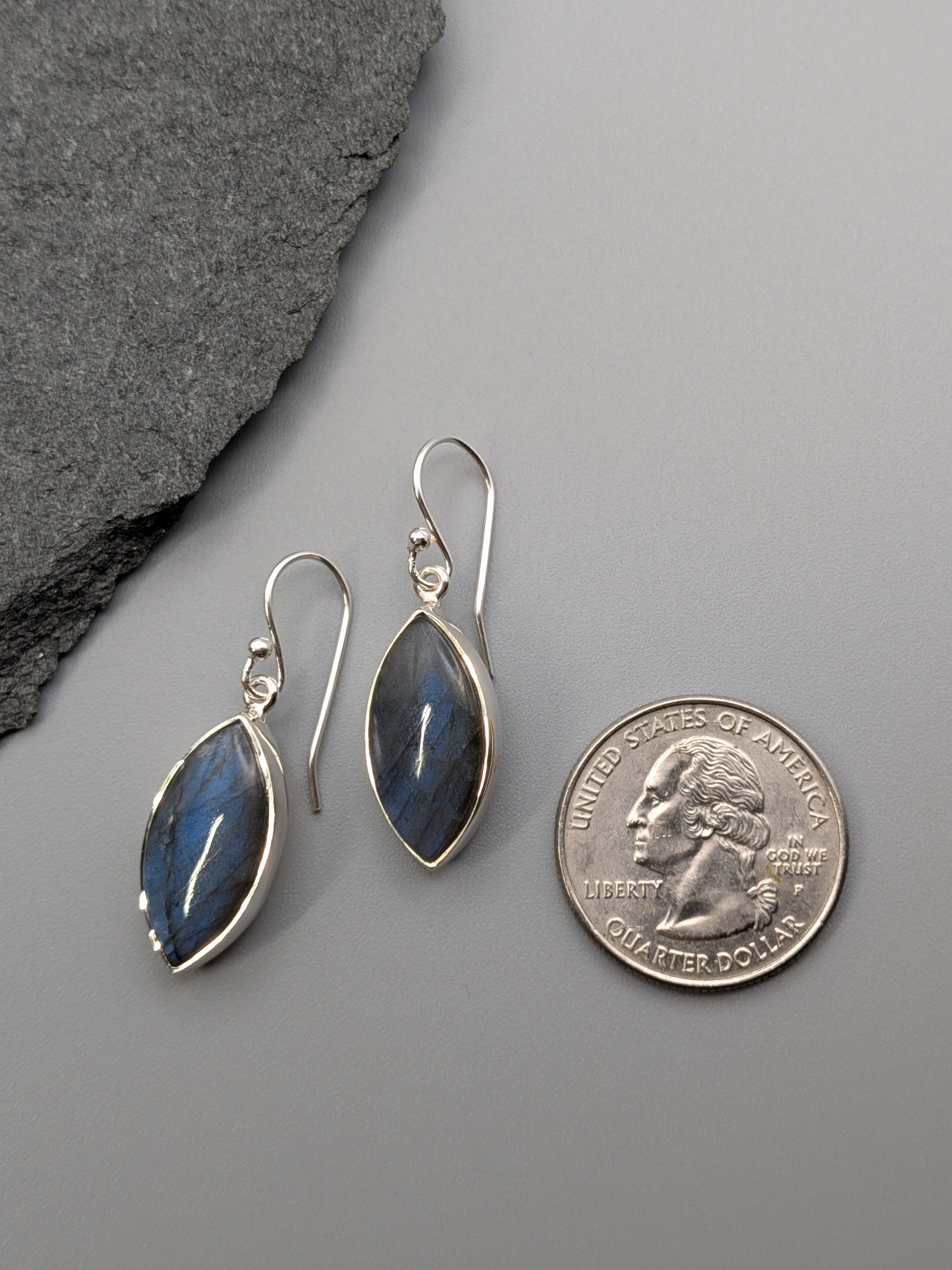 •LABRADORITE MARQUISE• silver dangle earrings