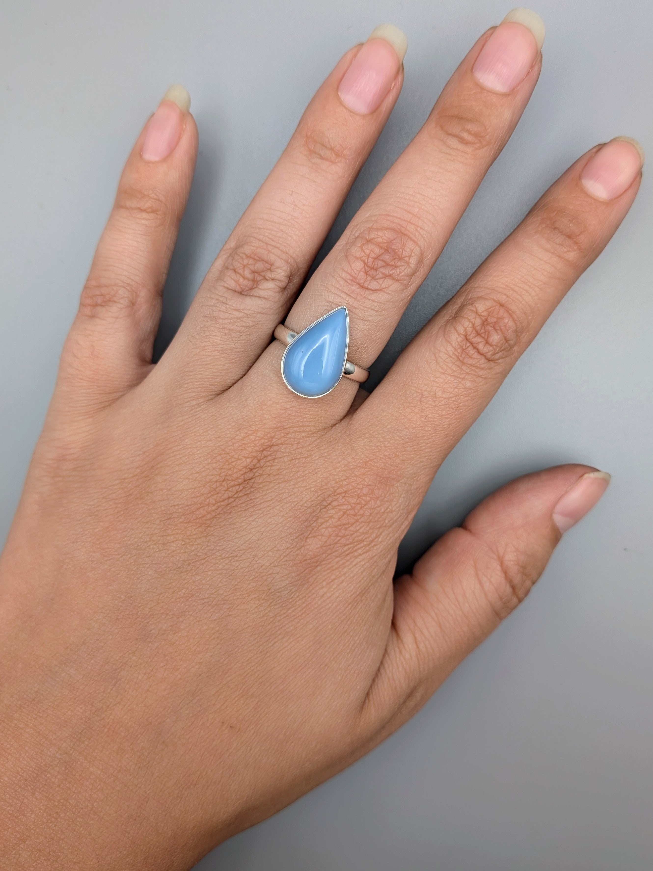 •OWYHEE BLUE OPAL - TEAR• simple band silver ring (size 8.25)