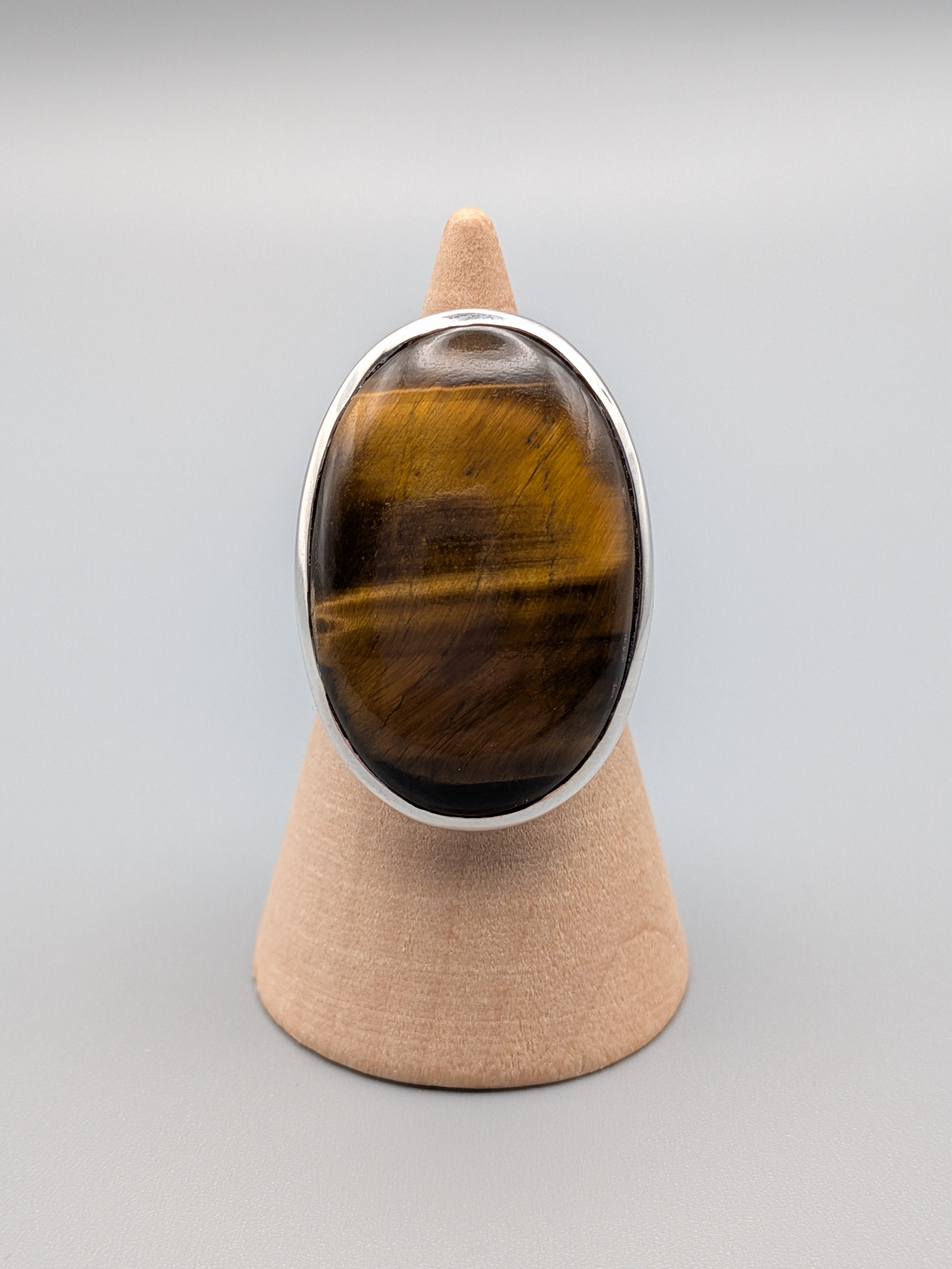•TIGER'S EYE - OVAL• split band silver ring (various sizes)