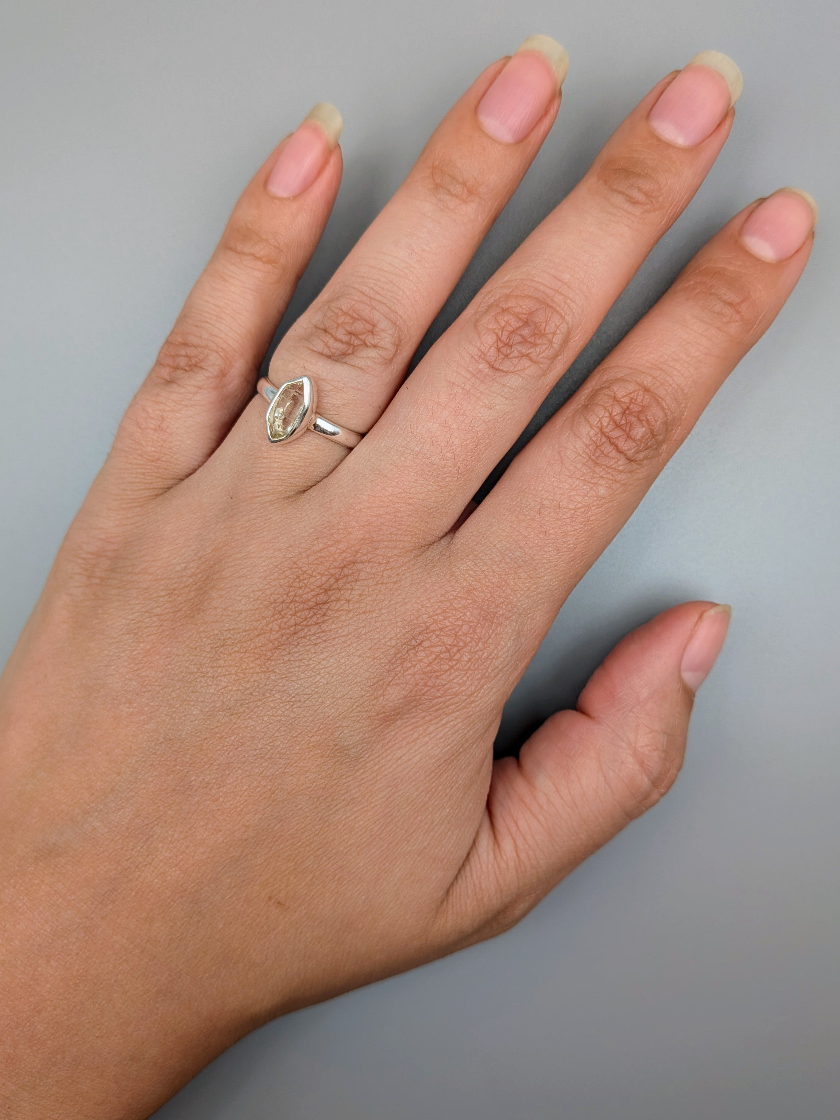 •HERKIMER DIAMOND - STACKABLE• simple bezel silver ring (size 6)