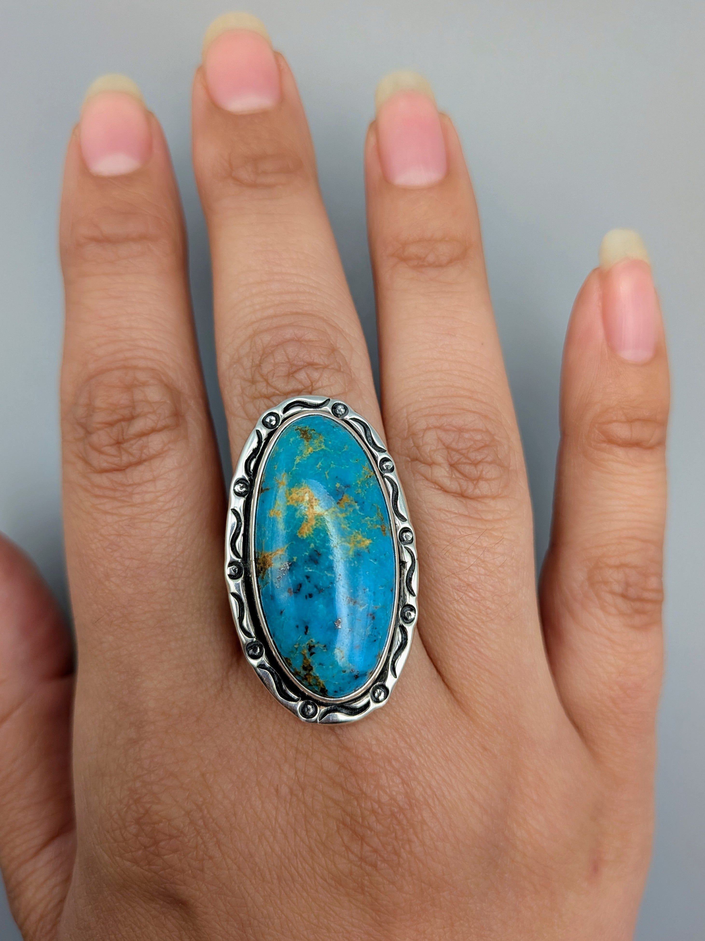 •KINGMAN TURQUOISE - SMUDGE• Navajo silver ring (size 9.75)