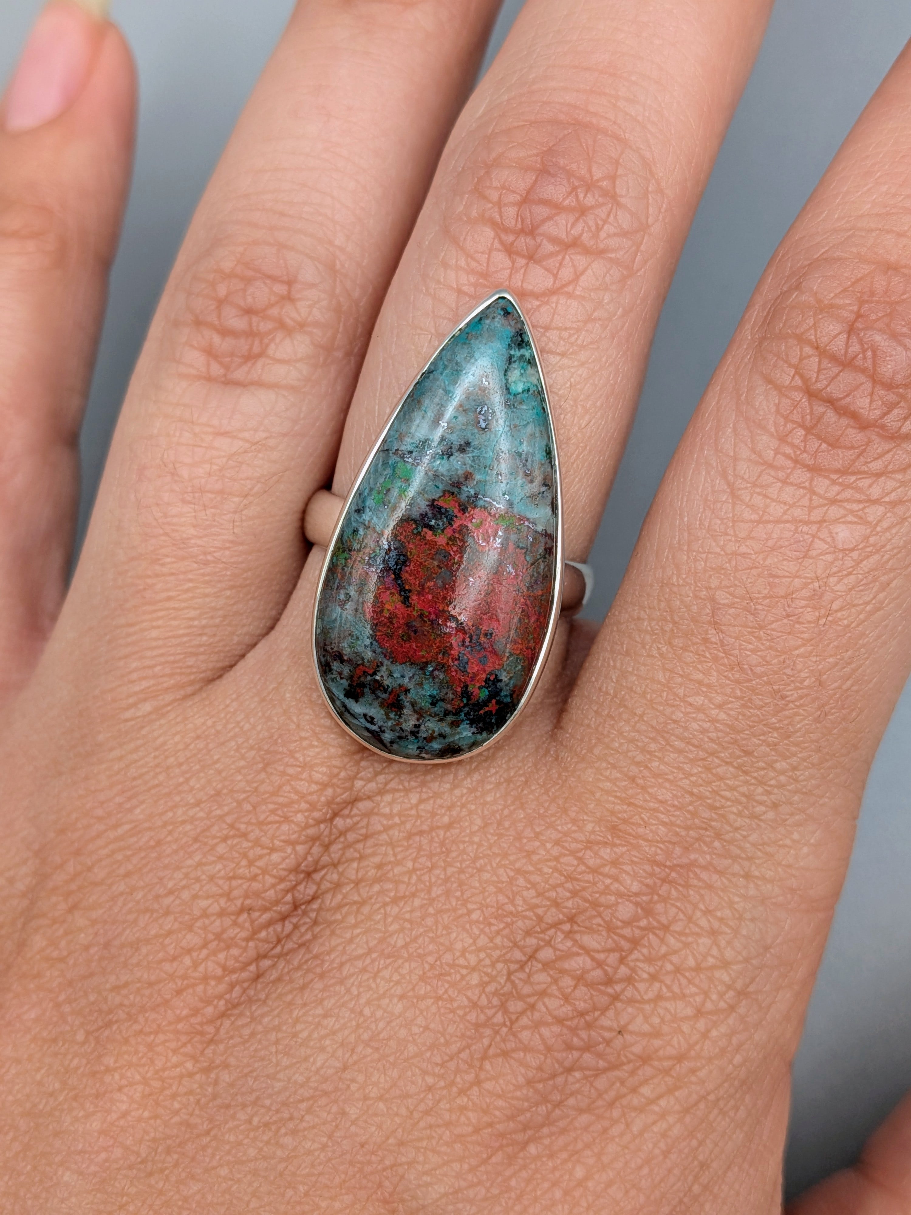 •SONORAN JASPER - TEAR• simple bezel silver ring (size 9)