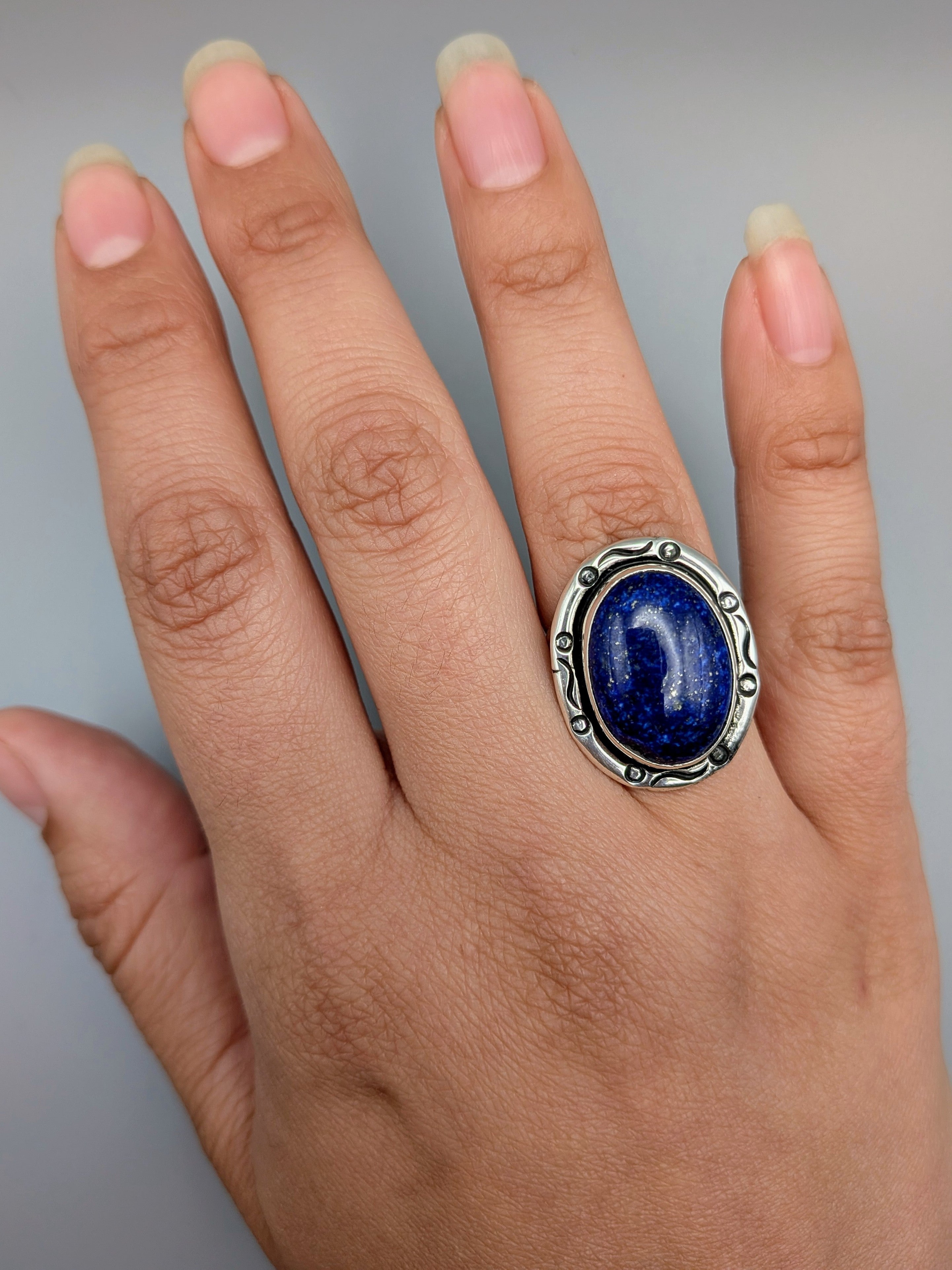 •LAPIS LAZULI - SMUDGE• Navajo silver ring (size 7.5)