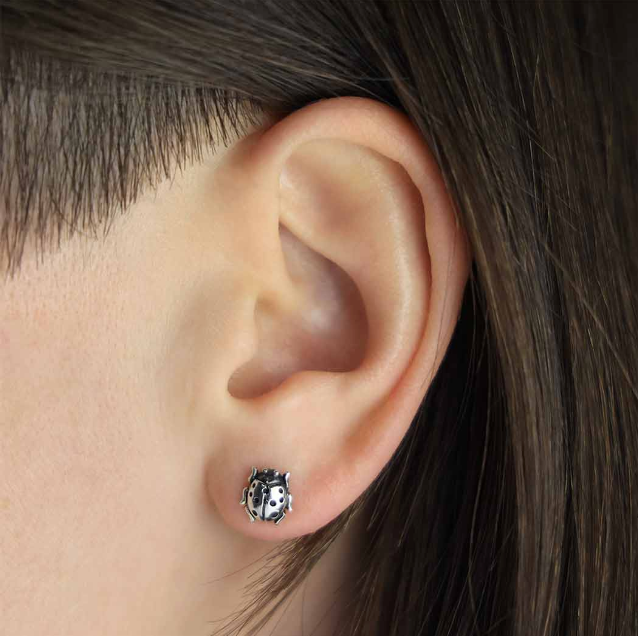 • SMALL LADYBUG • silver stud earrings