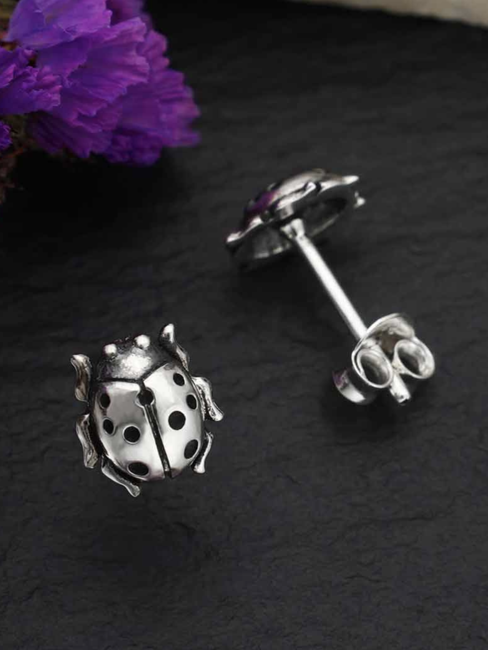 •SMALL LADYBUG• recycled silver stud earrings