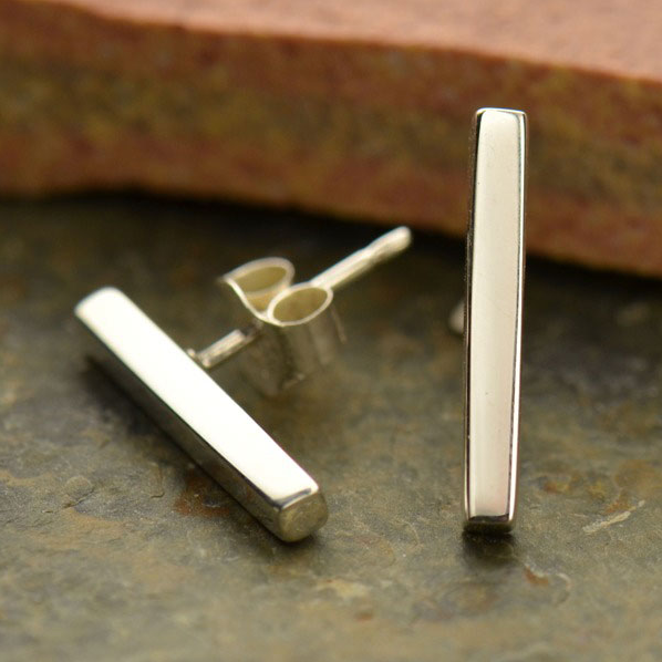 • LARGE BAR POST • silver stud earrings